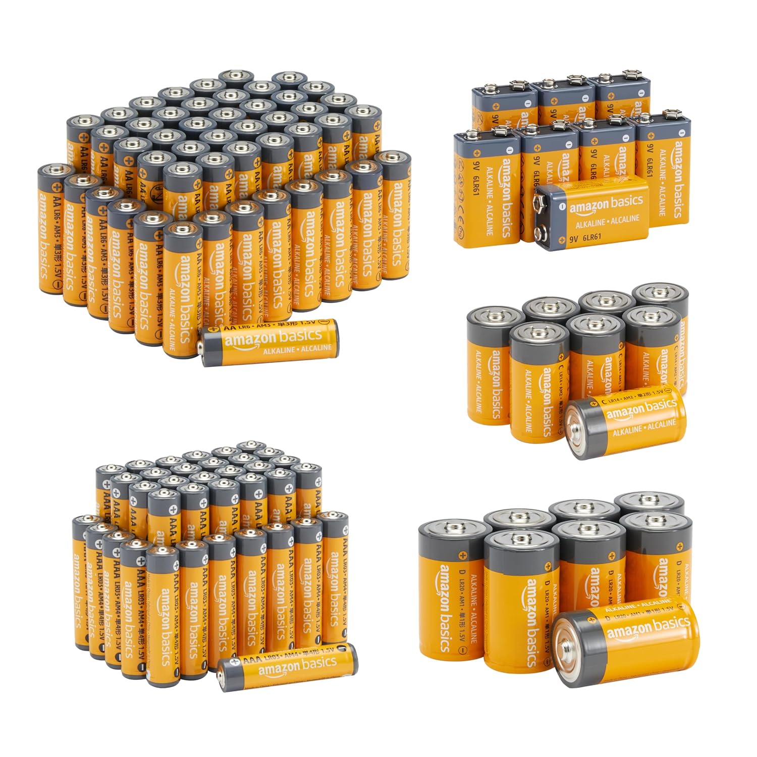 Amazon Basics 108 Count Alkaline Batteries Super Value Pack Variety Assortment - 48 AA 36 AAA 8 C