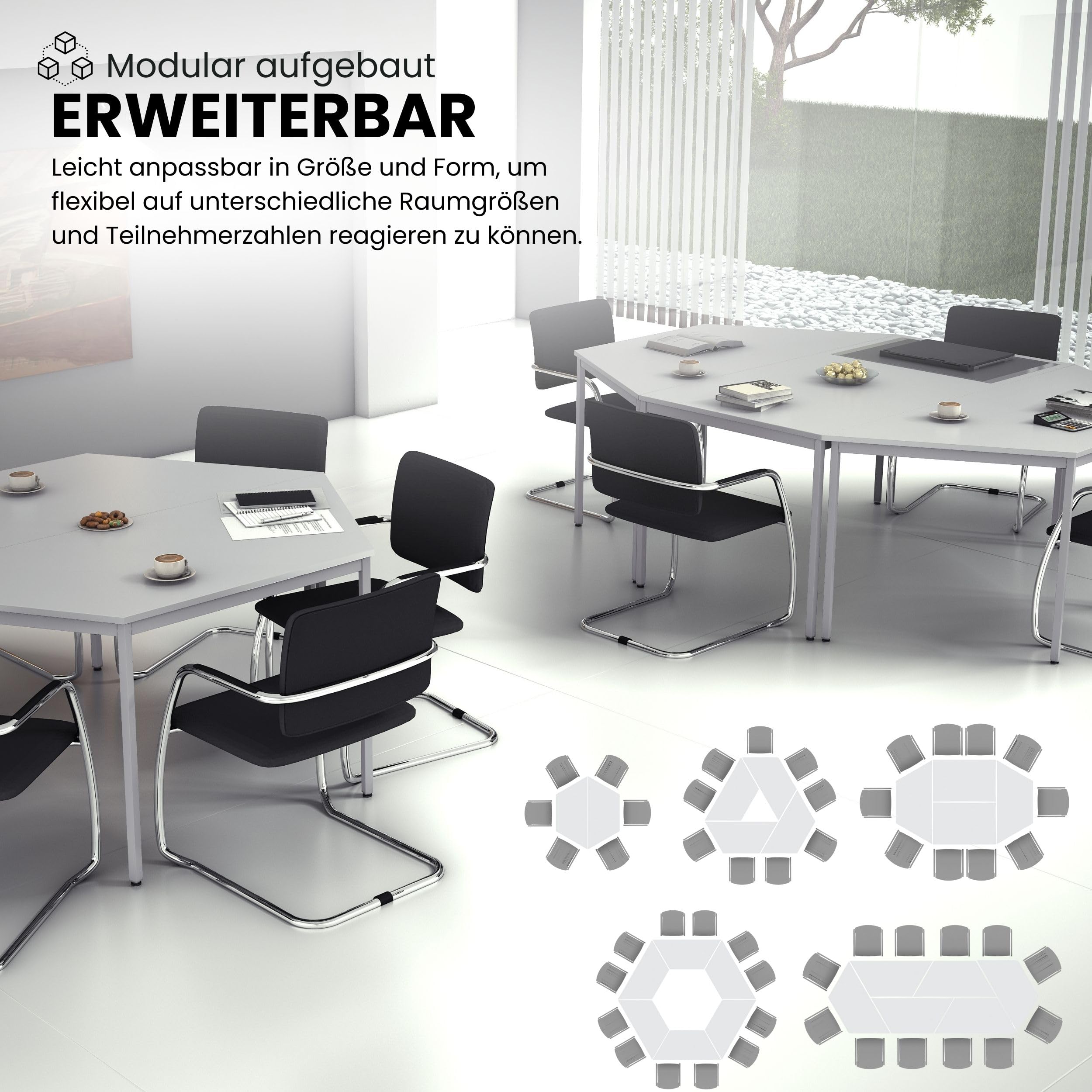 bümö Tisch, Multifunktionstisch 160 x 80 cm in grau - Besprechungstisch, Konferenztisch, Meetingtisch, Mehrzwecktisch, Pausentisch, Besprechungsraum, Meetingraum, Pausenraum
