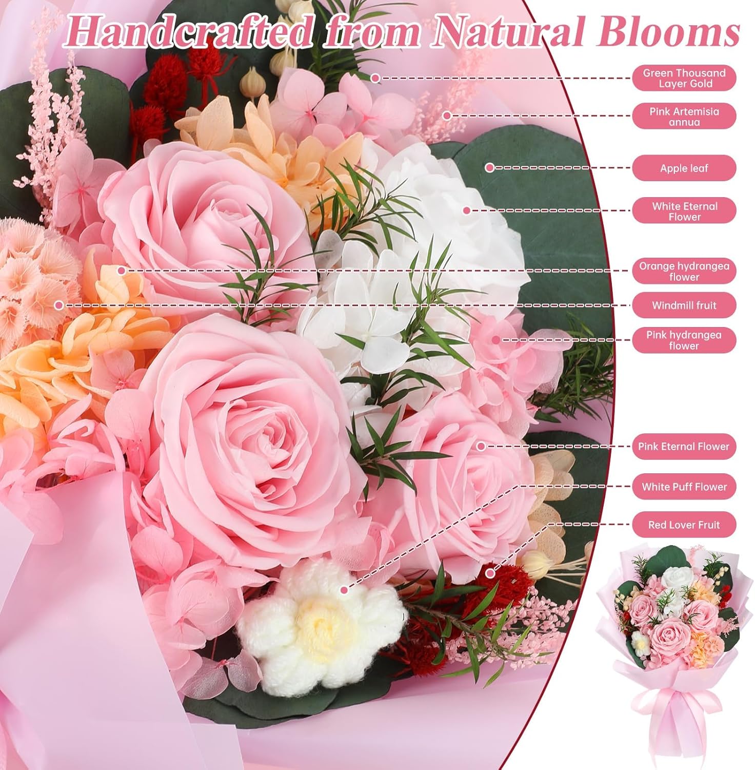 Pink Flowers for Delivery Prime,Preserved Roses Bouquet - Real Flowers Last 2-3 Years, Valentine's Day Anniversary Birthday Gifts for Women Mom Wife Grandma - Image 4