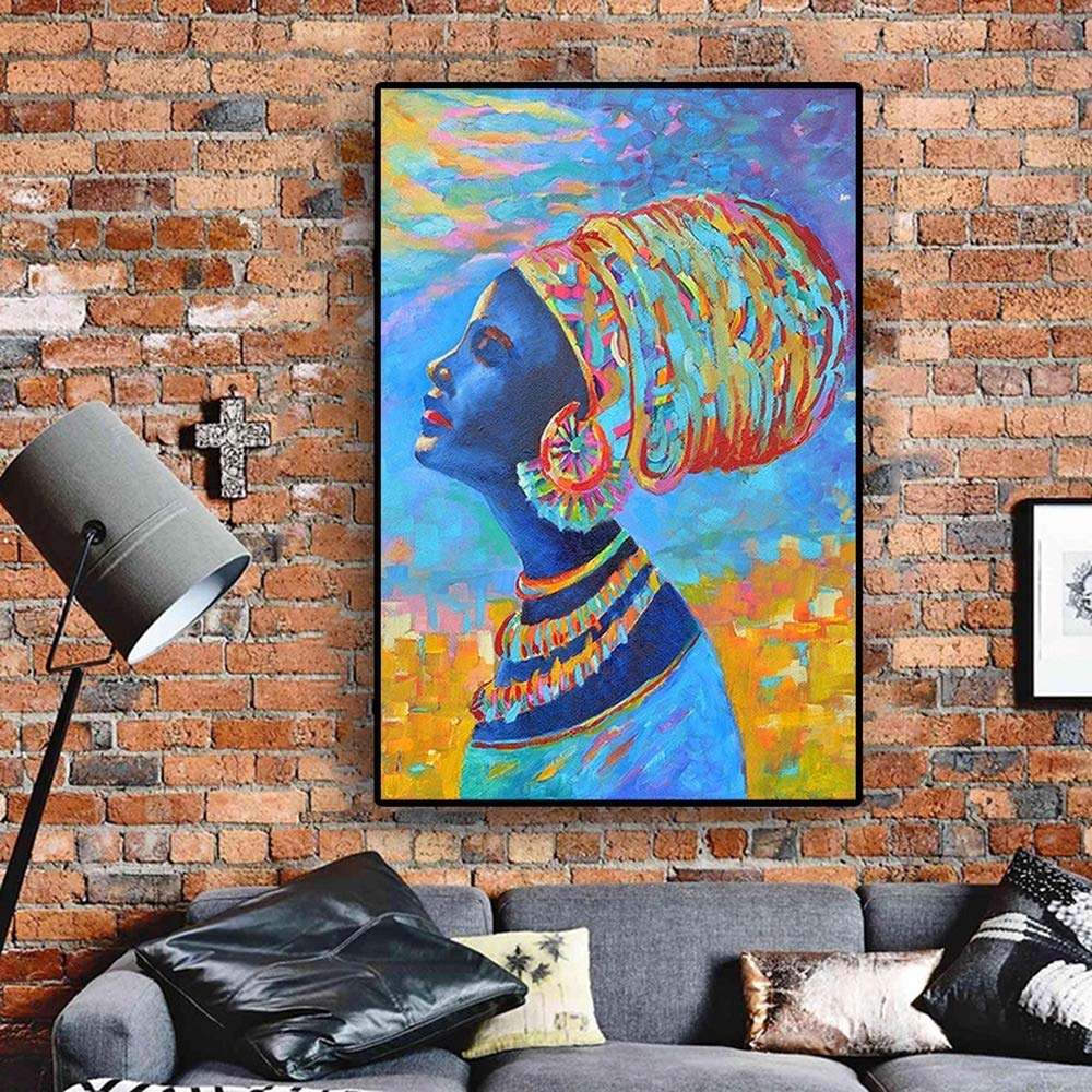 Déco femme africaine peinture aquarelle vibrante art mural pour la maison