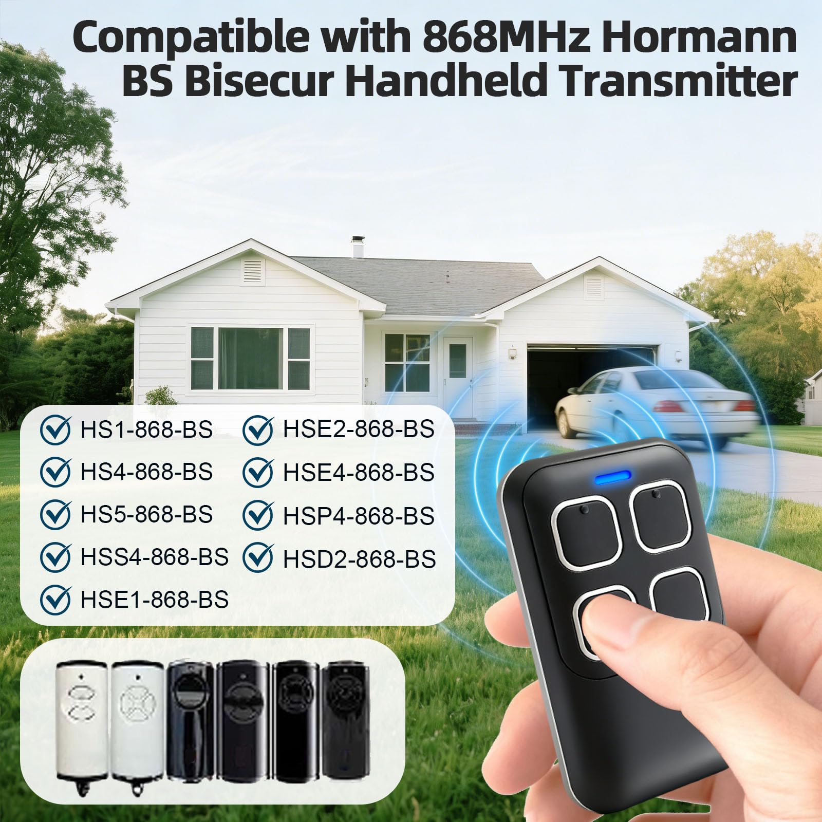 Garagentor Fernbedienung 2 Stück 868MHz Kompatibel mit Hörmann Handsender BS Bisecur HSE1 HSE2 HSE4 868 BS | HS1 HS4 HS5 HSS4 HSP4 HSD2 HSZ 1 868 BS Garagentoröffne Fernbedienung