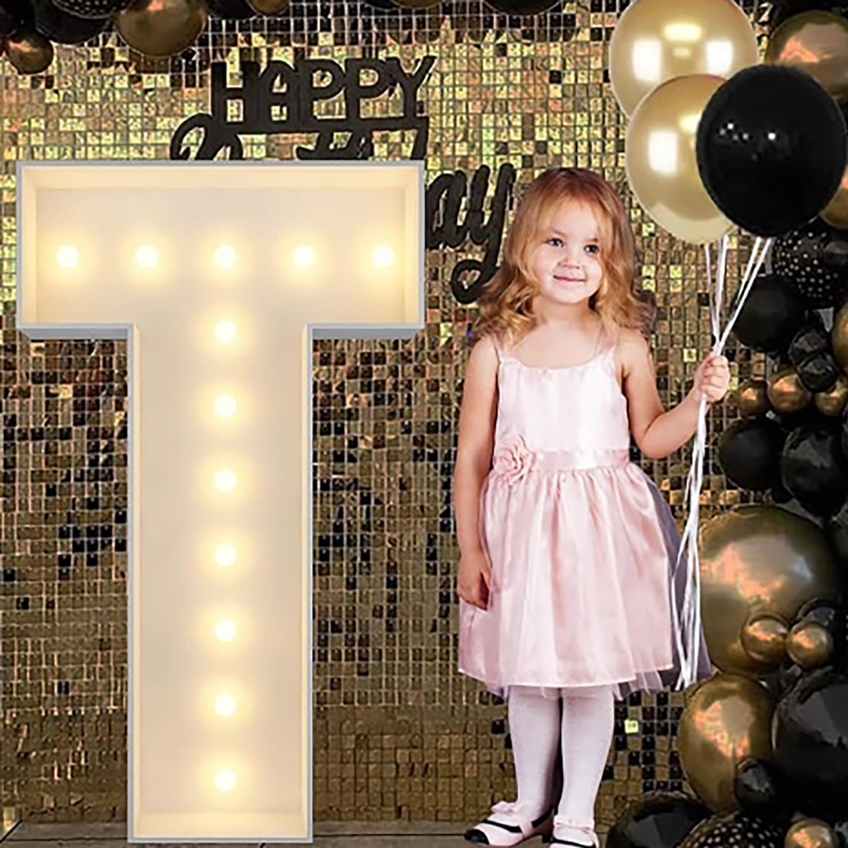 Alphabet LED Lights, 4ft Large Marquee Cardboard Letters For Birthday, Graduation Decorations Wedding Home Decoration(T,70cm/2.3ft)