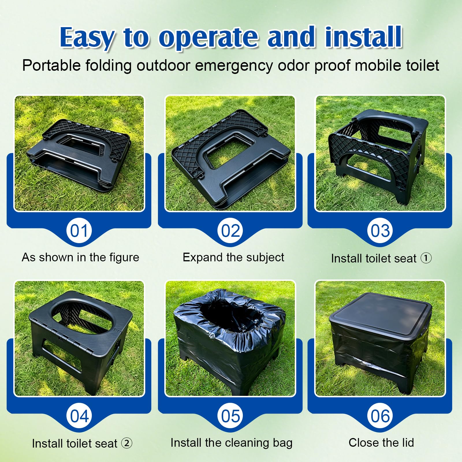 Tragbare Campingtoilette, Camping Toilette Faltbar, Tragbare Toiletten, Mobile Toilette mit Toilettenbeutel und Aufbewahrungsbeutel, für Wandern Reisen Angeln Trekking Boot Zelt, 31,5x24,5x16,5cm