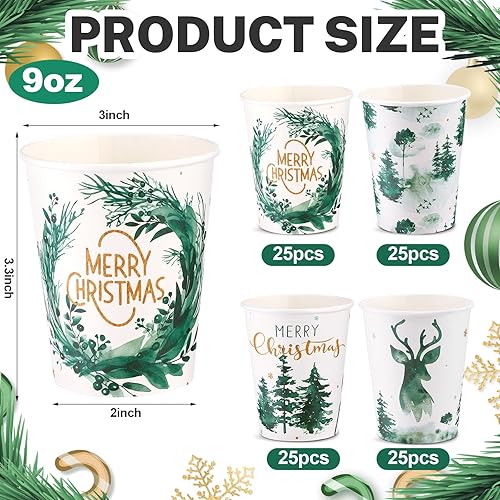 Miniatura 9 de 100 vasos de papel de Navidad, vasos de café desechables de Navidad, copos de nieve, Papá Noel, elfo, muñeco de nieve, alce, tazas de Navidad de 9