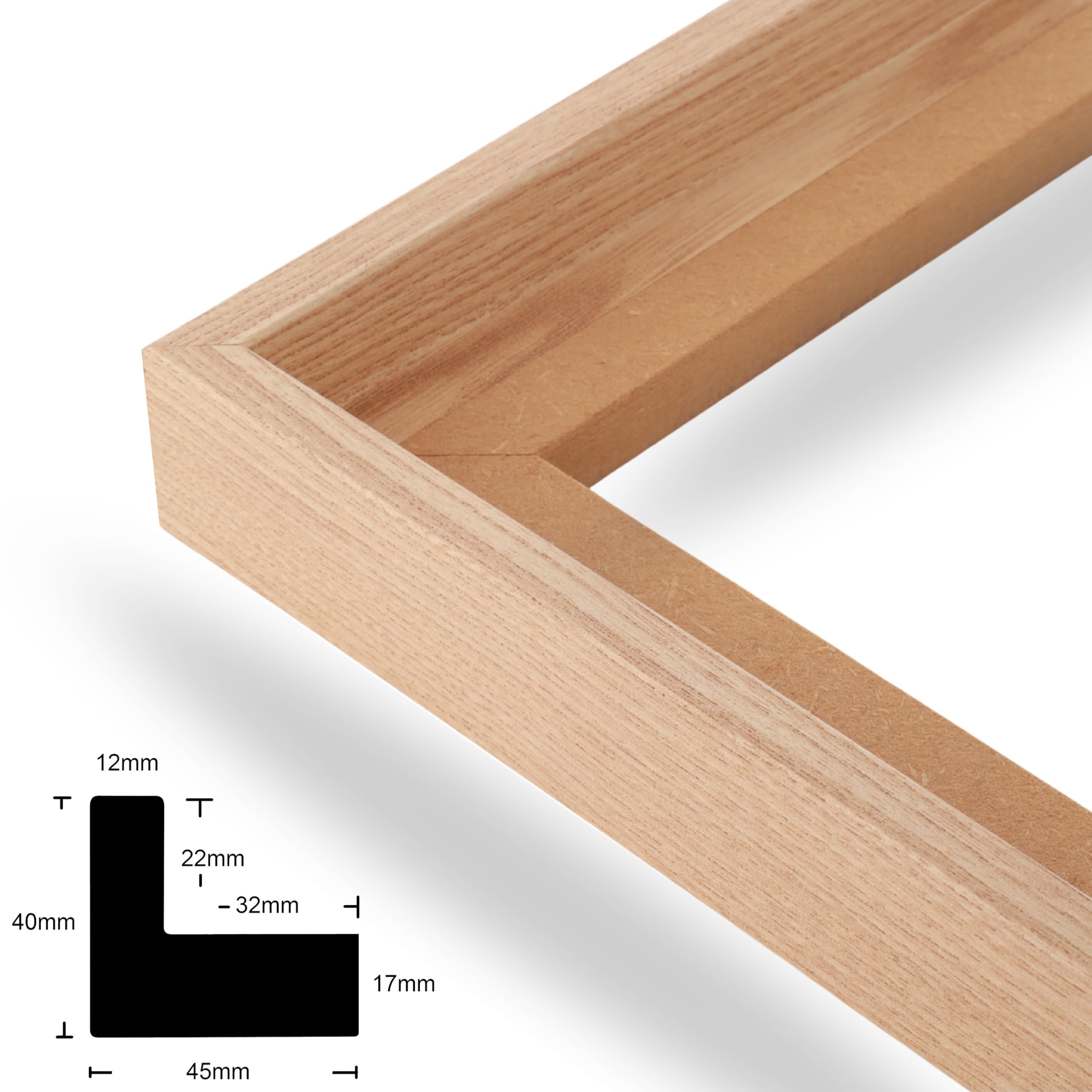 Schattenfugenrahmen für Leinwandbilder & Canvas 80x80 cm - Pinie - für Keilrahmen bis 22 mm Stärke - in zerlegter Form - ohne Glas und Rückwand