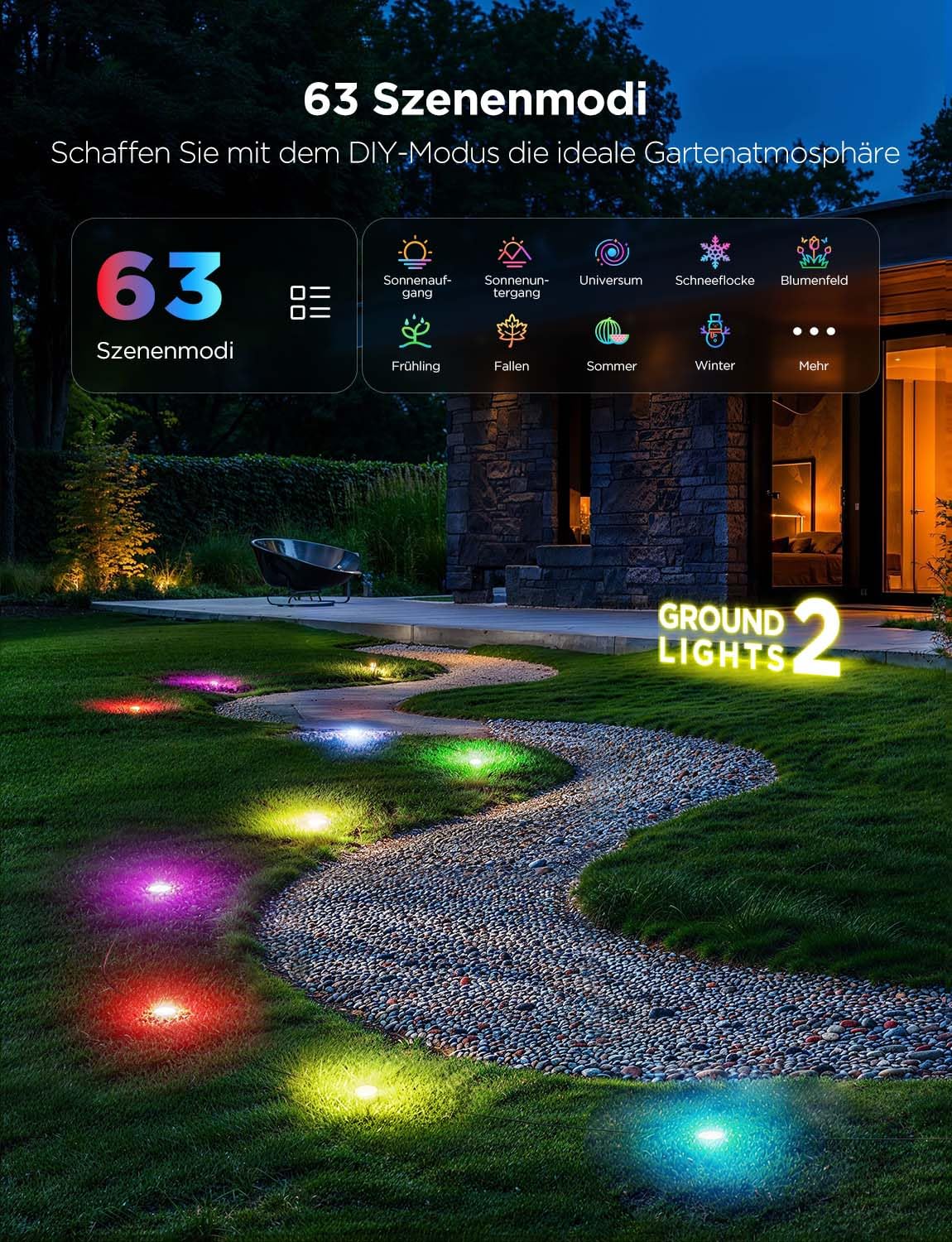 Govee Bodenleuchten Außenbereich 15m, IP67 Wasserdichte Bodenstrahler, 100 Lumen RGBIC mit Warmweiß, App-Steuerung, Gehwegbeleuchtung mit 63 Szenenmodi, Synchronisierung mit Musik,15er-Pack | IP67 Wasserdichte Bodenstrahler, App-Steuerung, Gehwegbeleuchtu