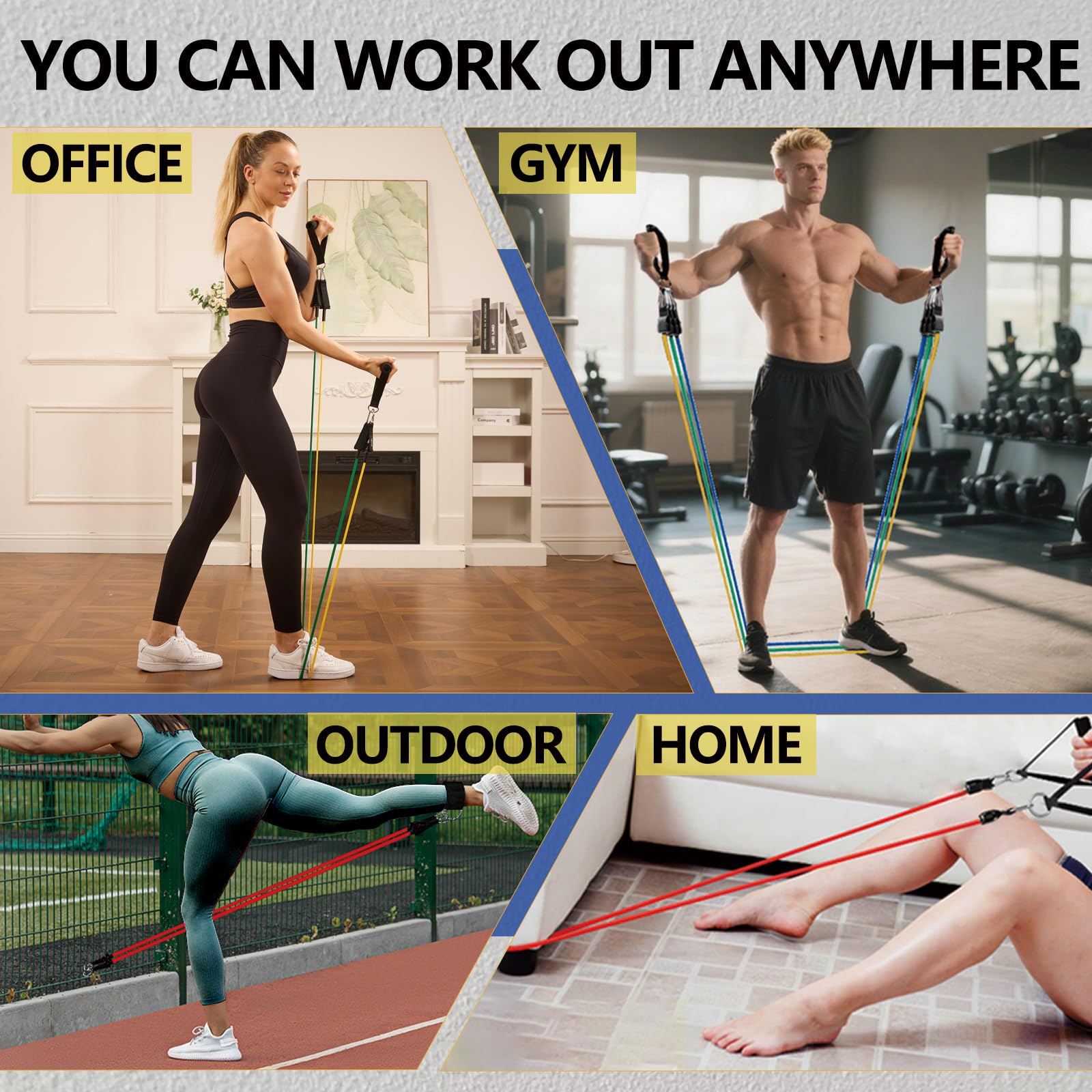11 Widerstandsbänder, Übungsbänder, Fitness-Workout-Band, Trainingsbänder mit Griffen für Männer und Frauen, Fitness, Krafttraining, Heim-Fitnessgeräte