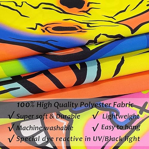 Miniatura 5 de ARTCREATOR Decoración de pared de Halloween con luz negra, tapiz de terror con luz negra, tapices reactivos a los rayos UV que brillan en la