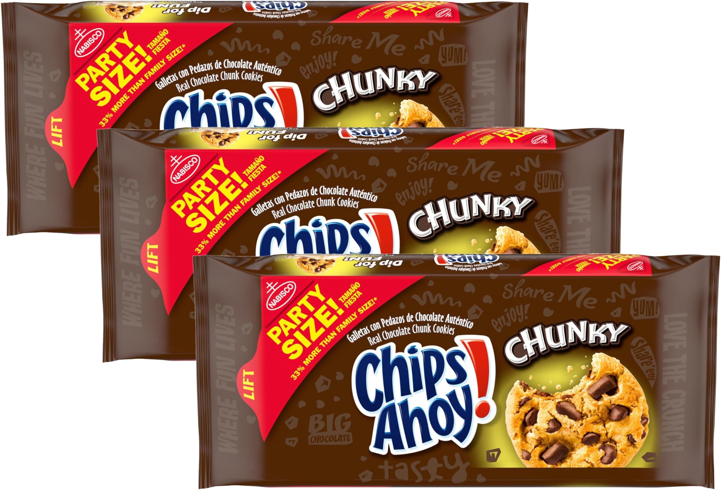 Chunky Chocolate Chunk Cookies, Party Size, 24.75 oz (Pack of 3)
