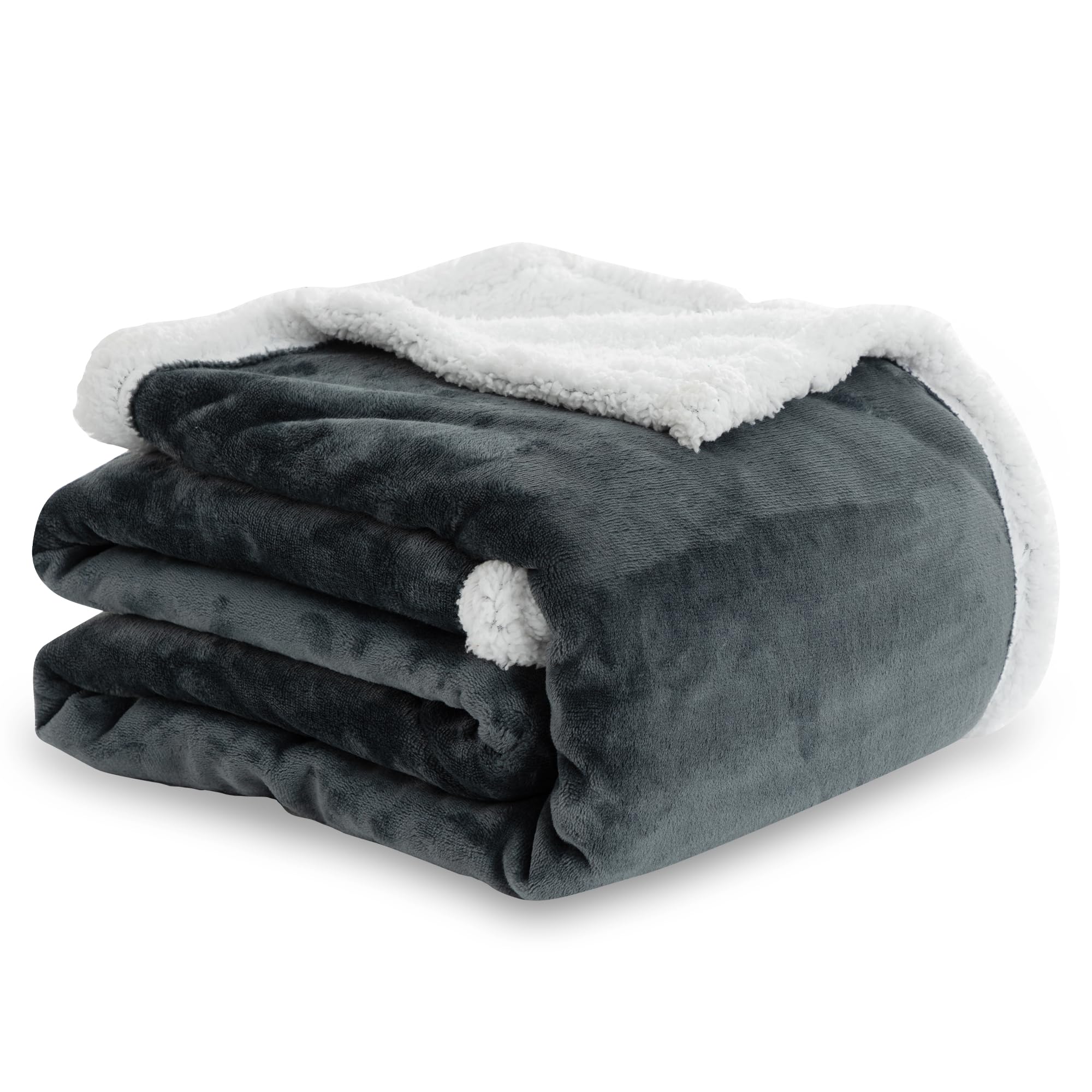 Winthome Double-Layered Sherpa Fleece Throw Blanket - Ultra Soft, Breathable & Warm Thick Blanket, Eco-Friendly Microfiber Blankets for Bed, Sofa Machine Washable Throw/Single Size Grey 130 * 170cm