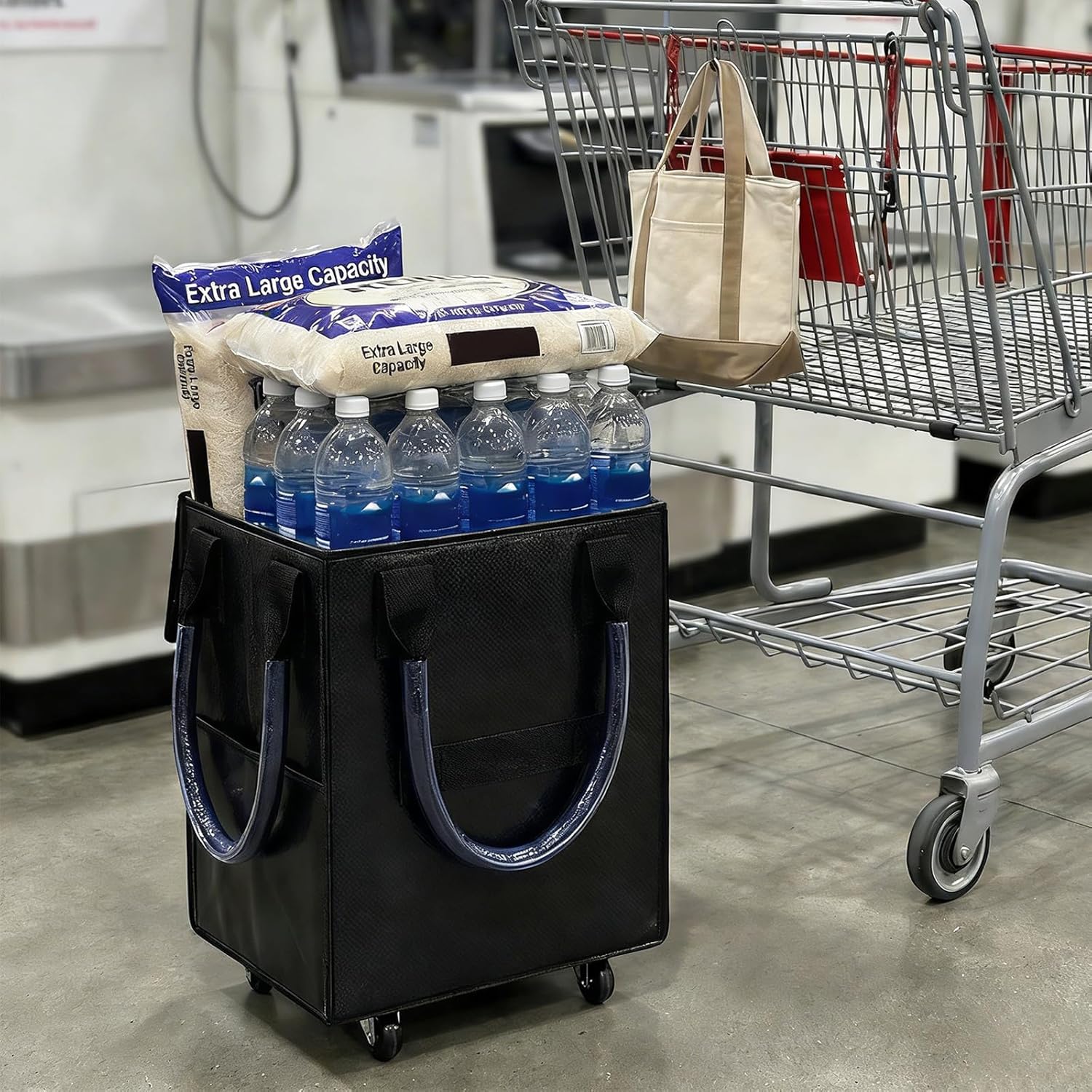 Reusable Grocery Bag on Wheel, Barrier-Free Transportation of Items, Foldable Shopping Cart with Wheels, Can Carry up to 67 Pounds, Suitable for Groceries, Laundry, Camping and Moving.