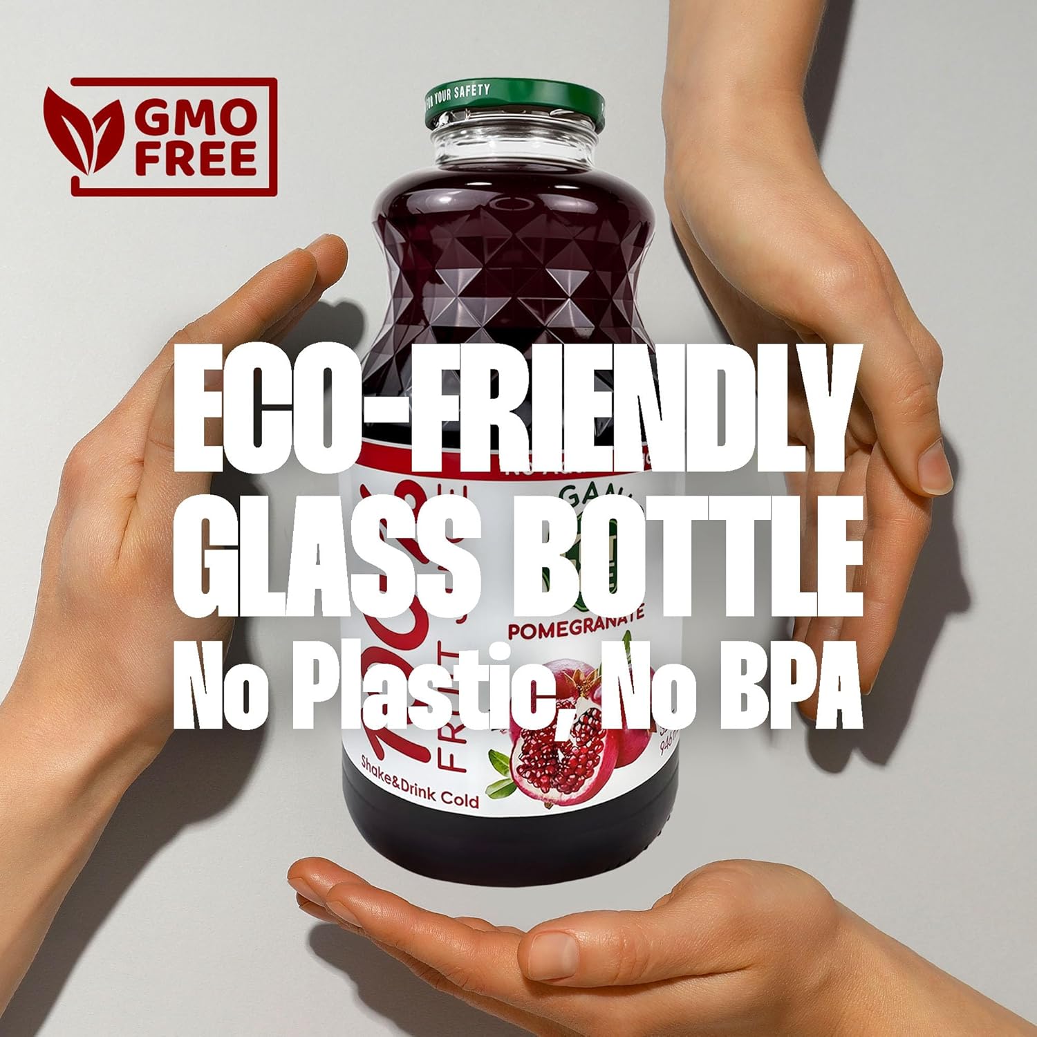 100% Organic Pomegranate Juice - No Sugar Added, Non-GMO, No Preservatives, BPA-Free Glass Bottle, Halal (32 Fl Oz (Pack of 2)