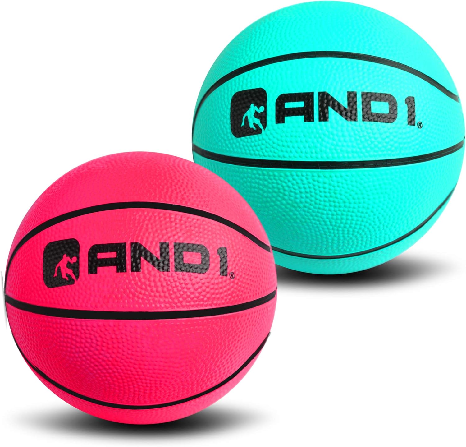 AND1 Mini Basketball Hoop: 18”x12” Pre-Assembled Portable Over The Door with Flex Rim, Includes Two Deflated 5” Mini Basketball with Pump, for Indoor, Teal/Pink : Sports & Outdoors