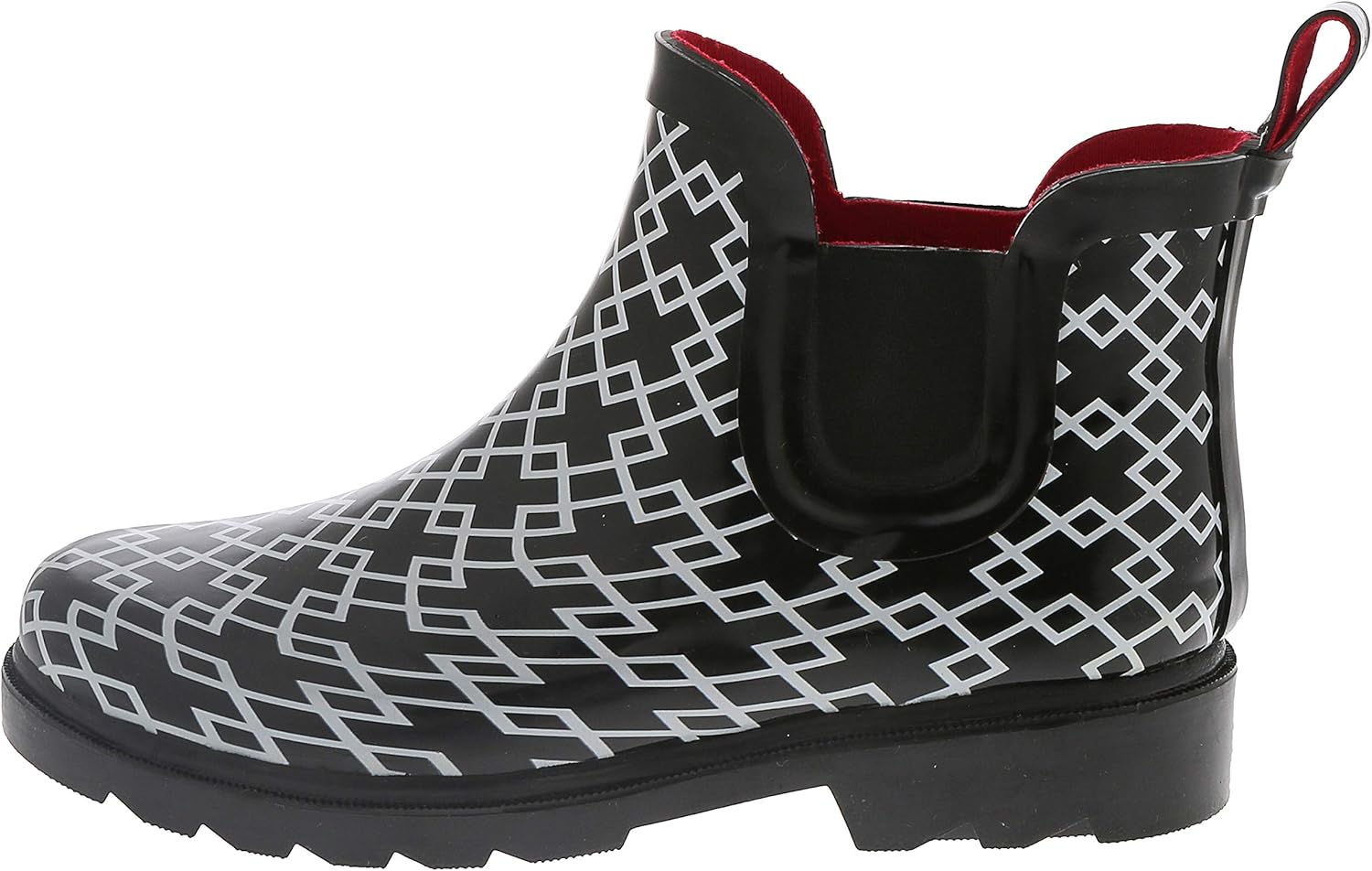 Capelli New York Ladies Modern Argyle Printed Jodhpur Rain Boots Black Combo 8