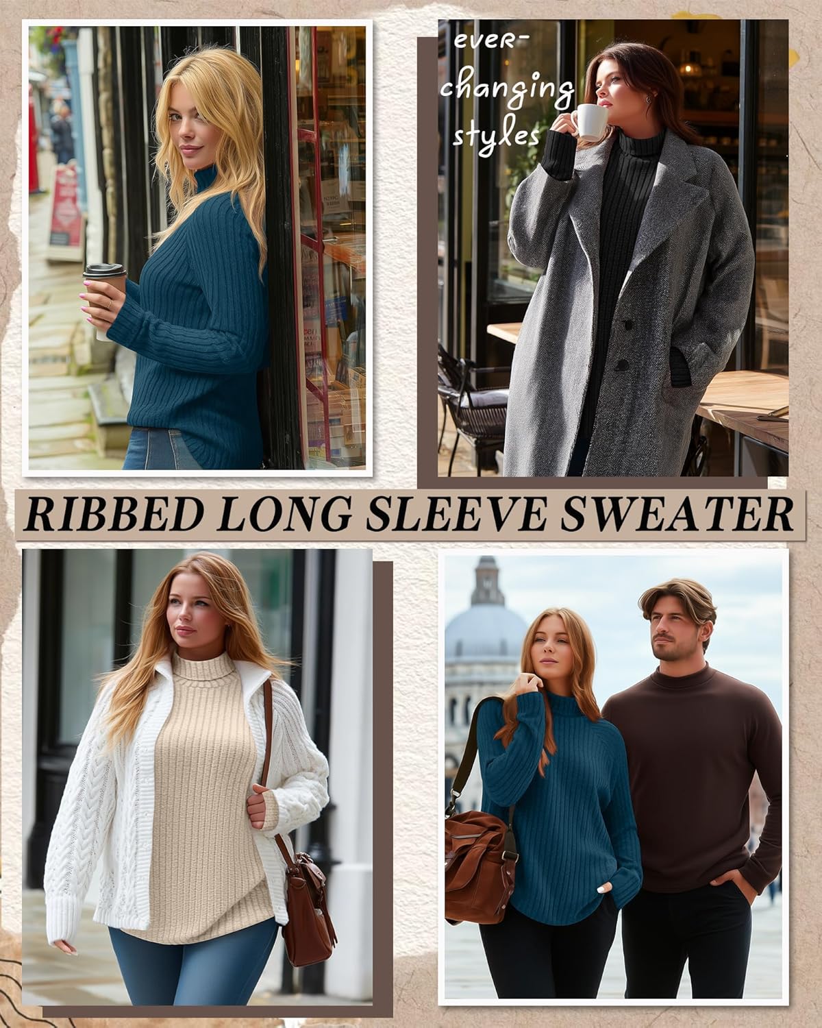 Ficerd 3 Pack Women's Plus Size Turtleneck Sweater Tunics, Long Sleeve Thumbhole Ribbed Tops Curved Hem Loose Pullover Shirts - Image 4