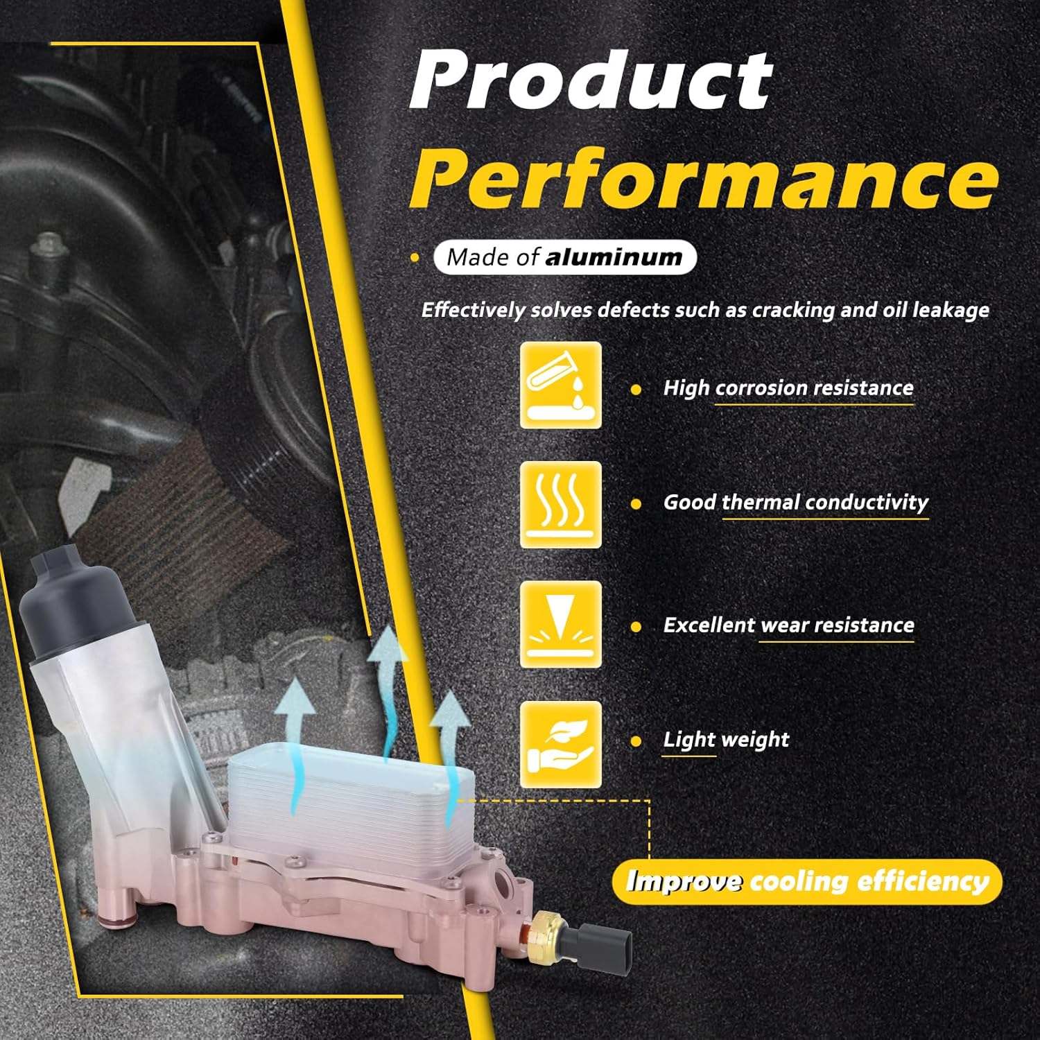 926-876 Upgraded Aluminum Engine Oil Filter Housing with Oil Cooler Compatible with 2021-2023 Dodge Challenger Charger Durango Jeep Wrangler Cherokee Chrysler 300 3.6L Replace# 68308741AF