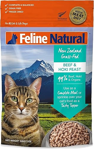 Feline Natural - Alimento liofilizado para gatos sin granos - Beef &amp; Hoki, 11 oz