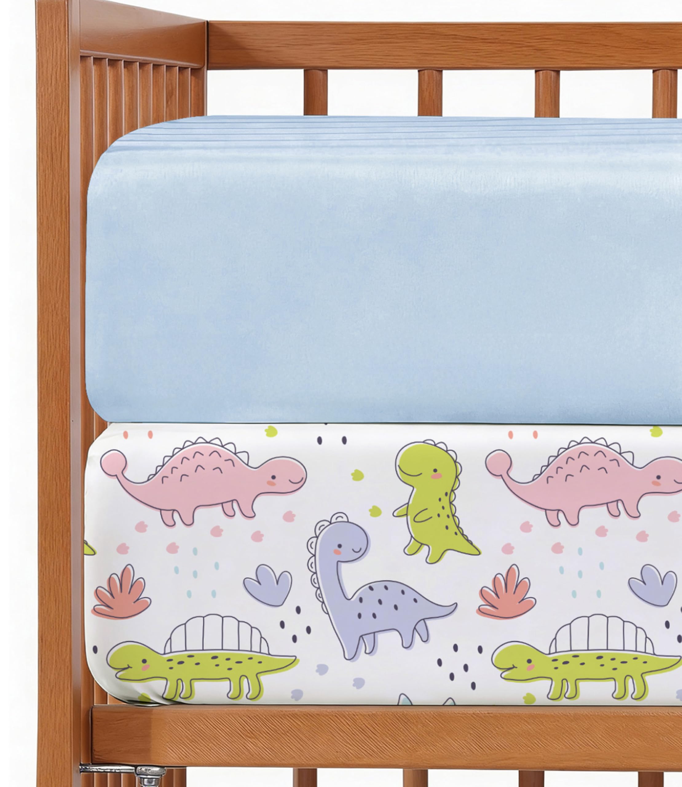 2-Pack Mini Crib Sheets Fitted - Pack N Play Sheets - 38 x 24in, Dinos
