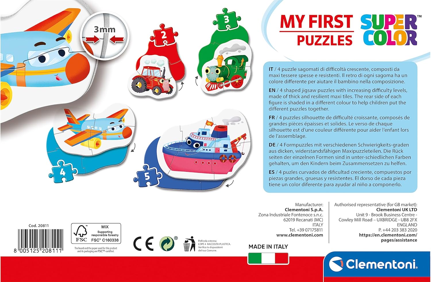 Clementoni - 20811 - My First Jigsaw Puzzle for Children- Means of Transport - 2-3-4-5 Pieces, Jigsaw Puzzle for Kids