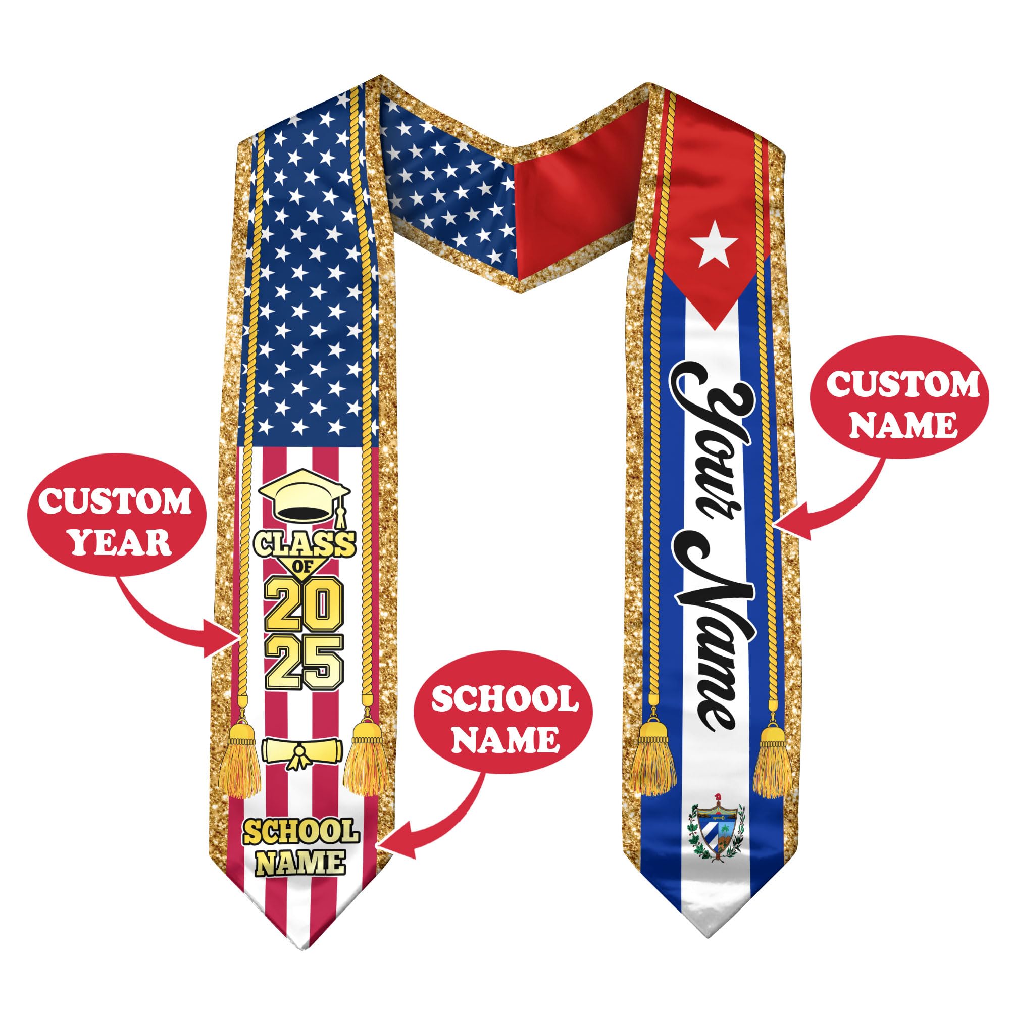 Cubans Graduation Sash, Custom Cubans American Flag Graduation Sash 2025, Cuba Graduation Stole Customize 1