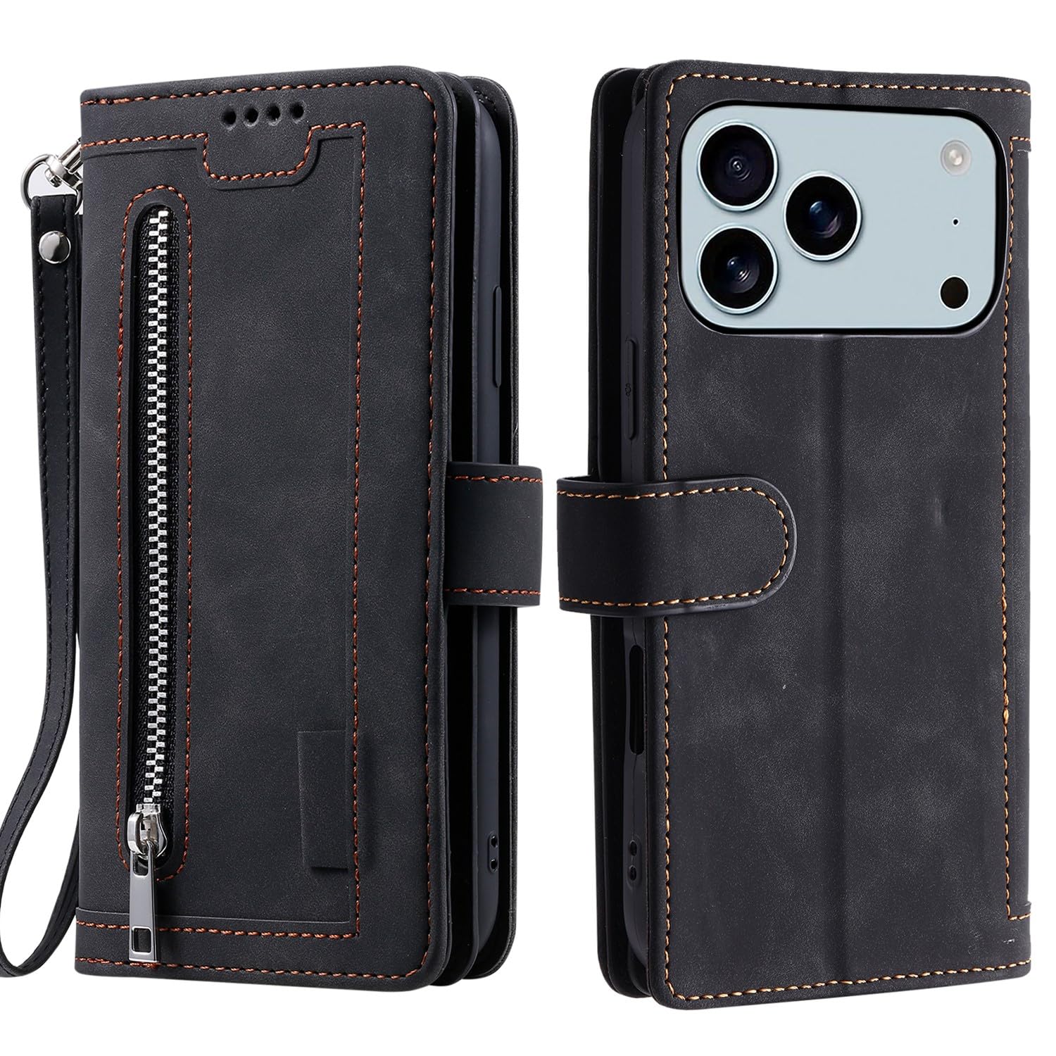 Étui portefeuille iPhone 17 Pro noir en cuir premium - 8