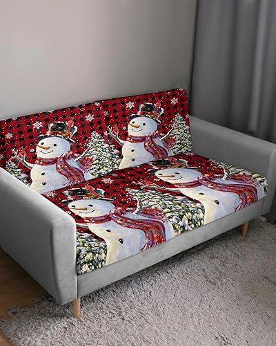 Miniatura 3 de Fundas de cojín para sofá de Navidad, funda elástica para sofá con parte inferior elástica, diseño de árbol de Navidad, muñeco de nieve, con copos