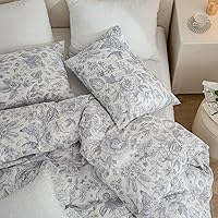 Vista 5 de Funda de edredón de algodón tamaño Twin con flores, 100% algodón suave, 3 piezas, juegos de ropa de cama florales para niñas, estilo vintage chic