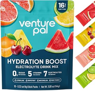 Venture Pal Sugar Free Electrolyte Powder Packets - Liquid Daily IV Hydration Packets for Rapid Rehydration | 7 Electrolytes & 5 Vitamins | Keto Friendly | Non-GMO | Vegan | Fast Dissolve | 16 Sticks