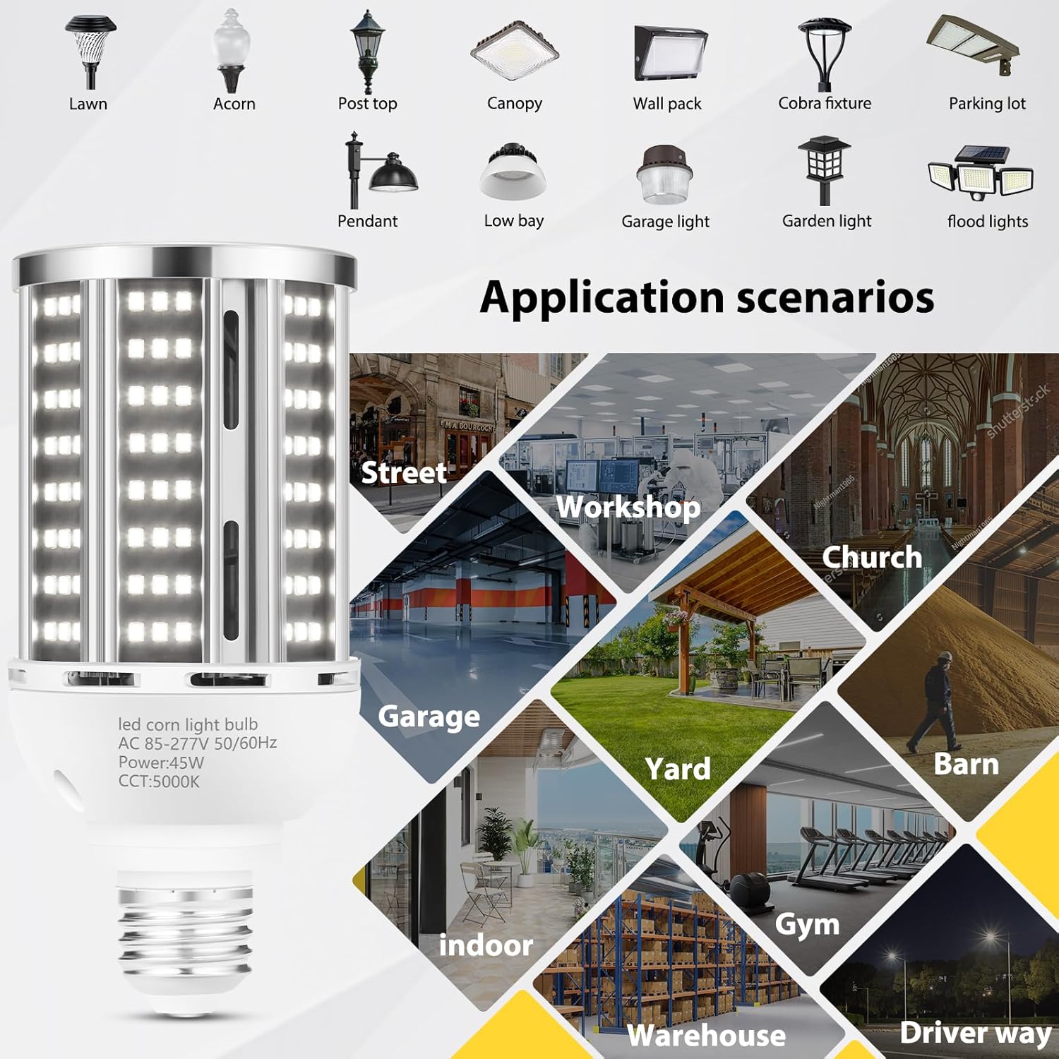 45W LED Corn Light Bulb 2 pack,400W Equivalent 5000K Commercial Grade Daylight E26/E39 6000LM Medium Mogul Base LED Lamp,Large Area Lights For Outdoor Indoor Garage Warehouse street Factory Bay Light