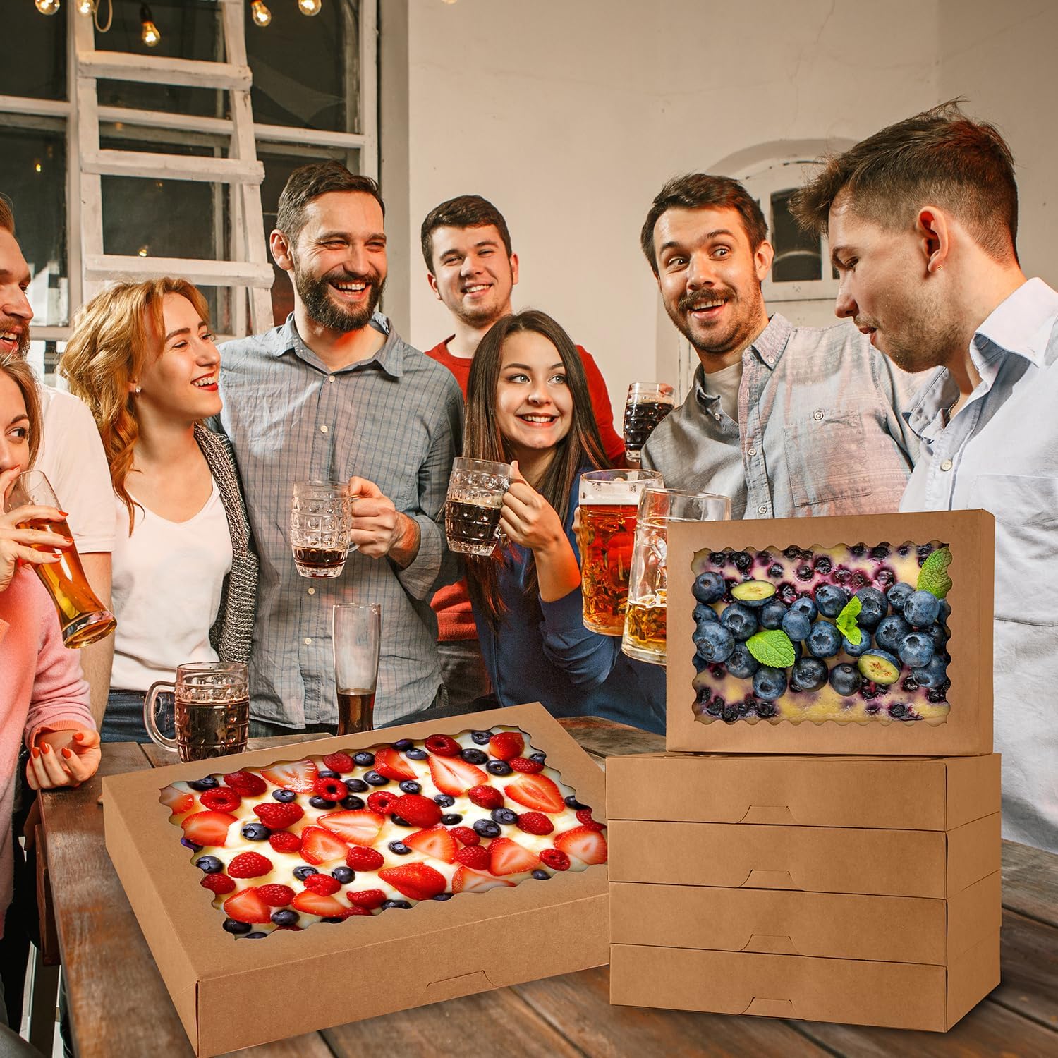 24 pcs Cookie Boxes,14x10x2.5 Inch Large Bakery Boxes with Window for Pies Chocolate Strawberries Muffins Donuts Pastry Dessert Christmas(Brown) (Brown, 14 * 10 * 2.5inch/24pcs) - Image 6