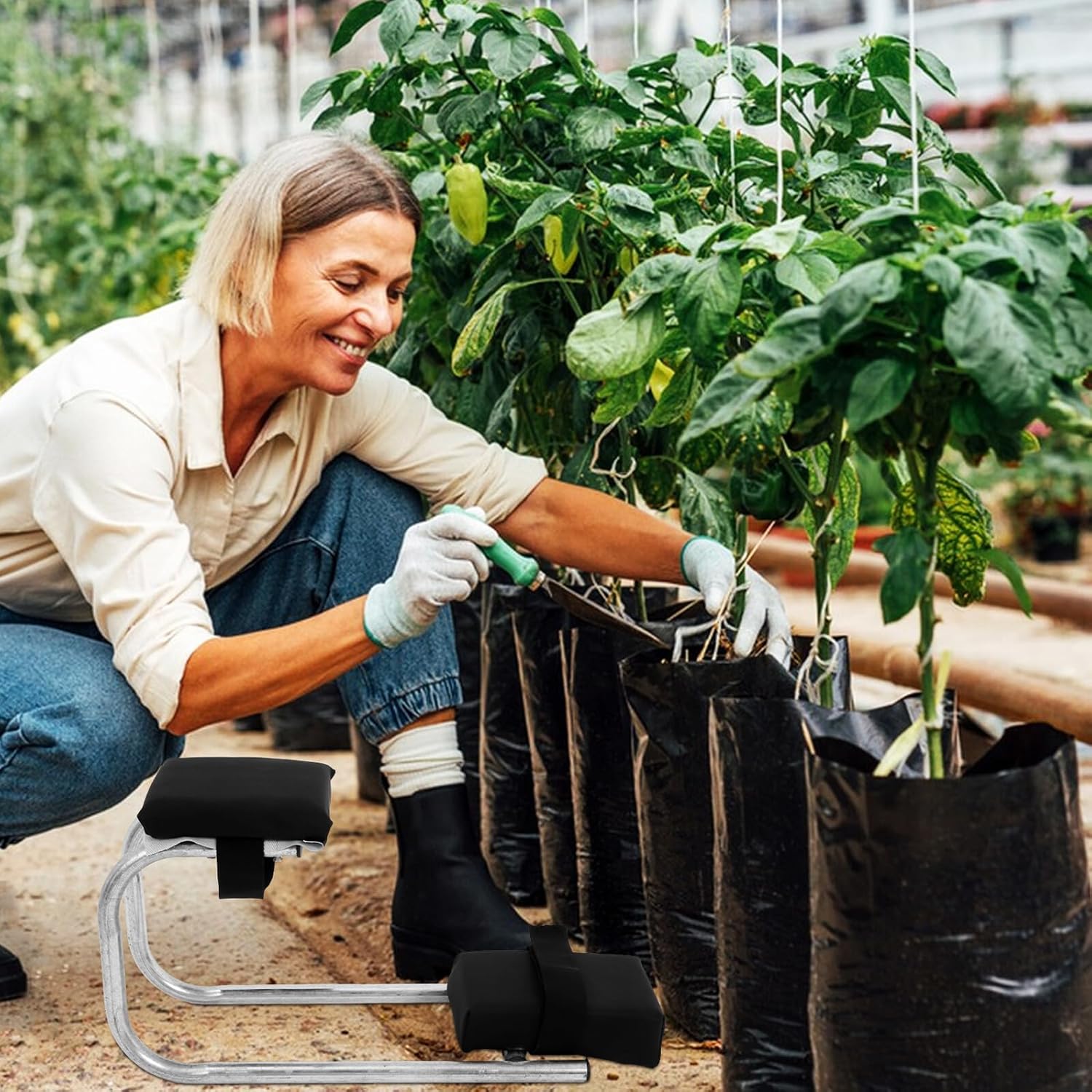 Ciieeo Wearable Garden Kneeler Seat with Thick Foam Pad and Metal Knee Support, Portable 15.2x25x48cm Ergonomic Gardening Bench for Outdoor Knee Protection and Farm Work