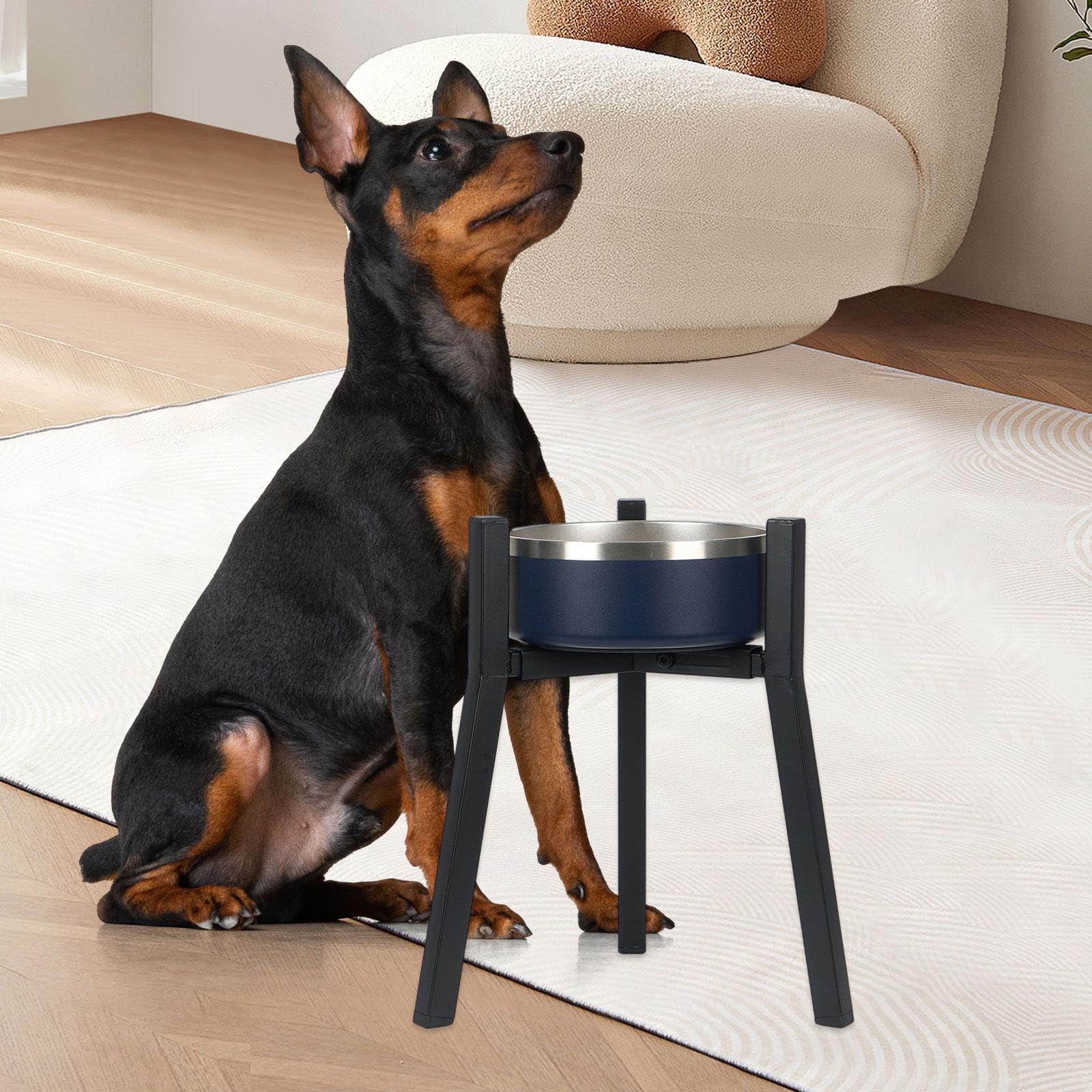 Support pour Gamelle de Chien, Gamelle Non Incluse, en Métal Antidérapant, Largeur Réglable de 18 à 27 Cm, Réglable en Hauteur