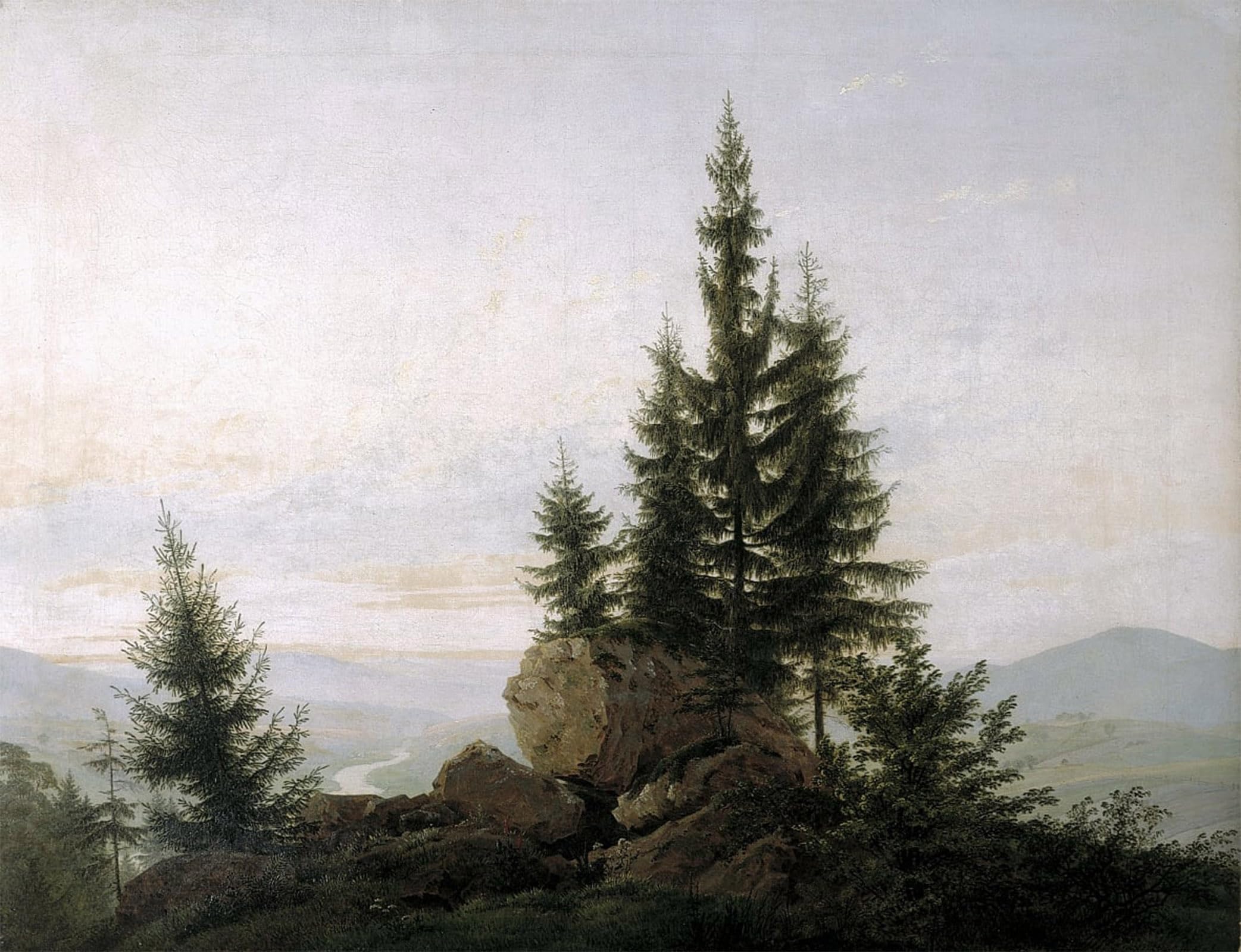 ARTXLXXBN Famous Painting Canvas Artwork Graffiti Print With a view of the Elbe valley by Caspar David Friedrich Portrait Canvas Image for Home Decor 60x90cm
