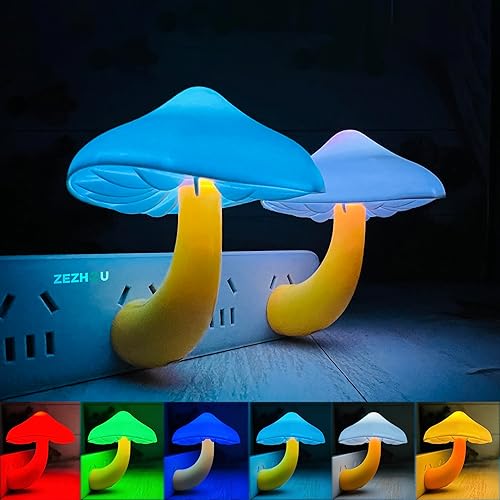 Miniatura 14 de Paquete de 2 luces LED nocturnas con sensor, cambio de color, lámpara de cama de sueño de hongos para niños y adultos, sensor de atardecer a A,