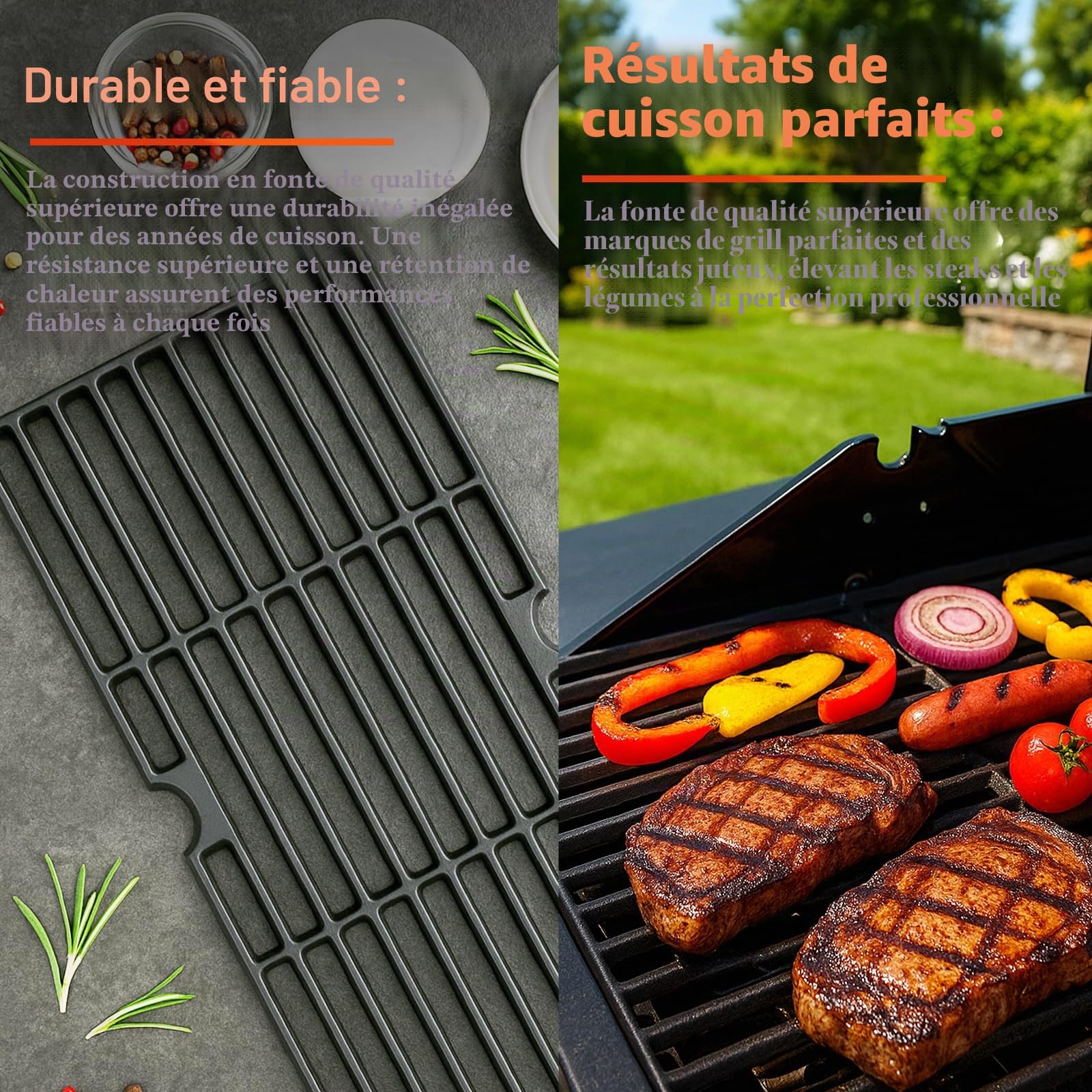 Denmay Grilles en fonte 43 x 63 cm pour Charbroil, Enders Boston 3, Enders Monroe 3 Pro, Landmann Triton 3&4, Profi Cook PC-GG 1058/1059, Barbecook Siesta 310, Broil King, Lot de 3