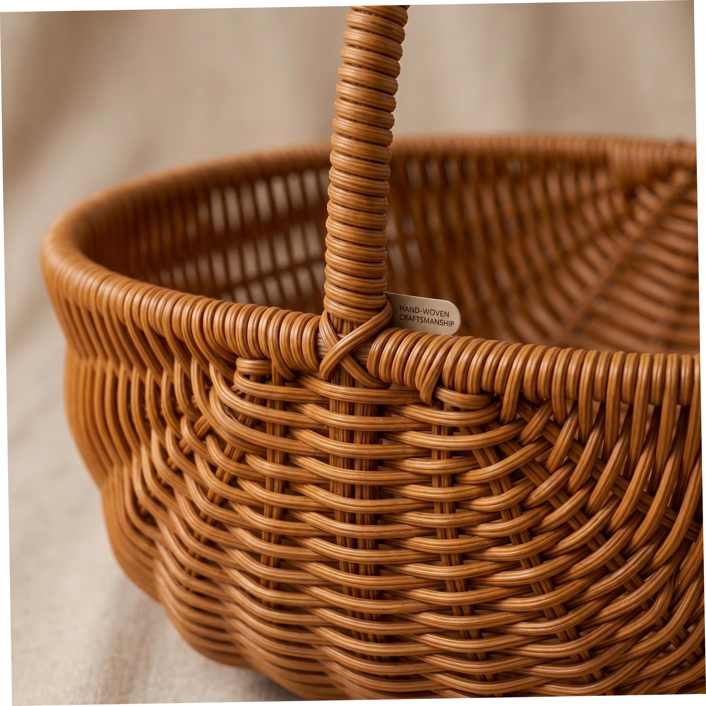 Weiden-Blumenkorb mit Griff, Weiden-Blumenkorb, handgeflochtene Kunststoff-Rattan-Körbe, braun, mittlere Größe.