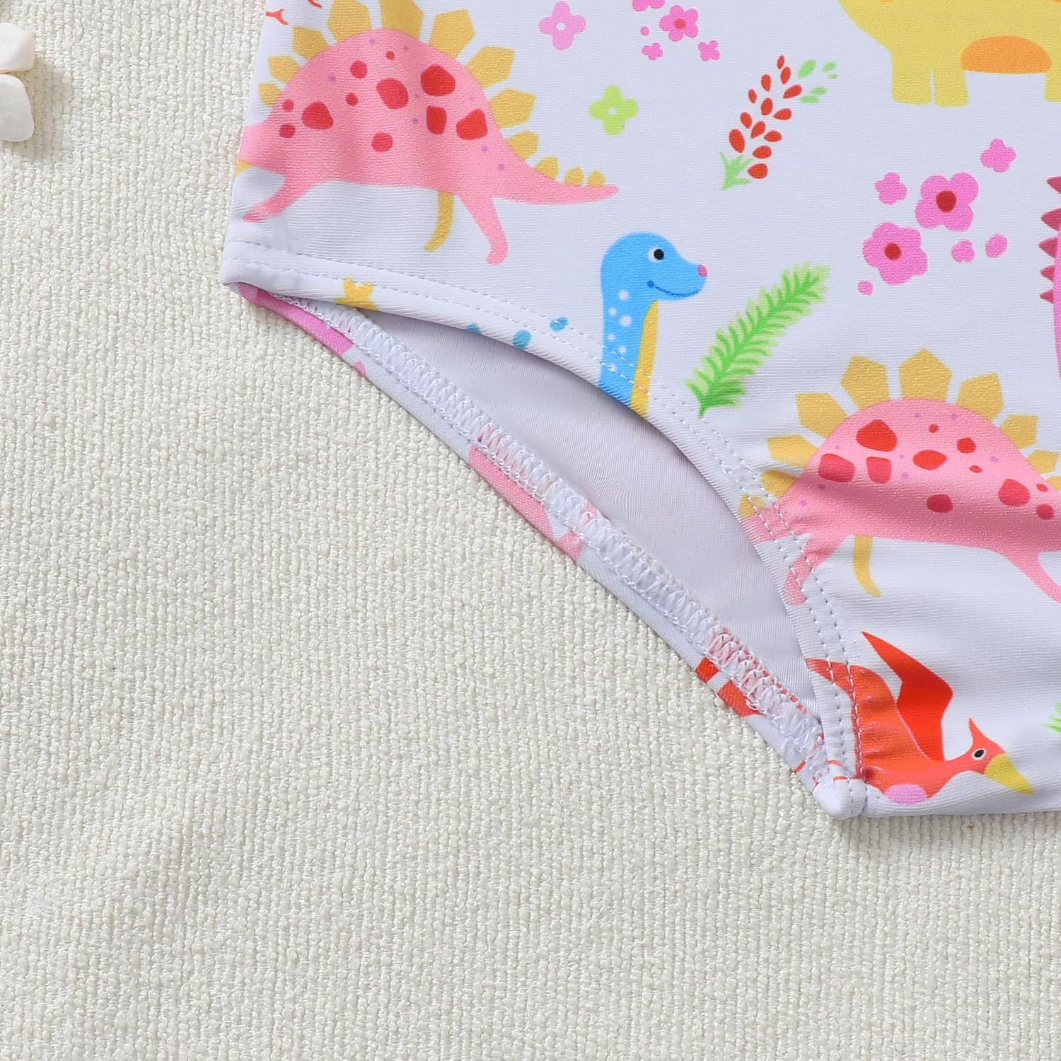 Toddler Baby Swimsuit Girl One Piece Bathing Suit Funny Pattern Color Block Ruffle Swimwear 12M-5T