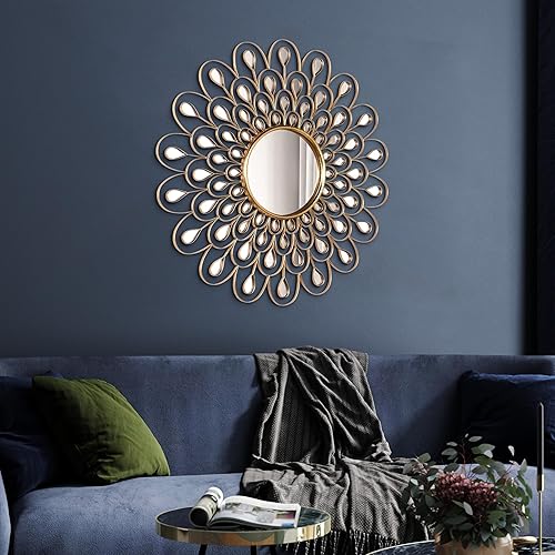 Miniatura 5 de Empire Art Direct Espejo de pared redondo con marco de metal dorado, rodeado de muchos espejos acrílicos más pequeños, tocador, espejo Bethroom