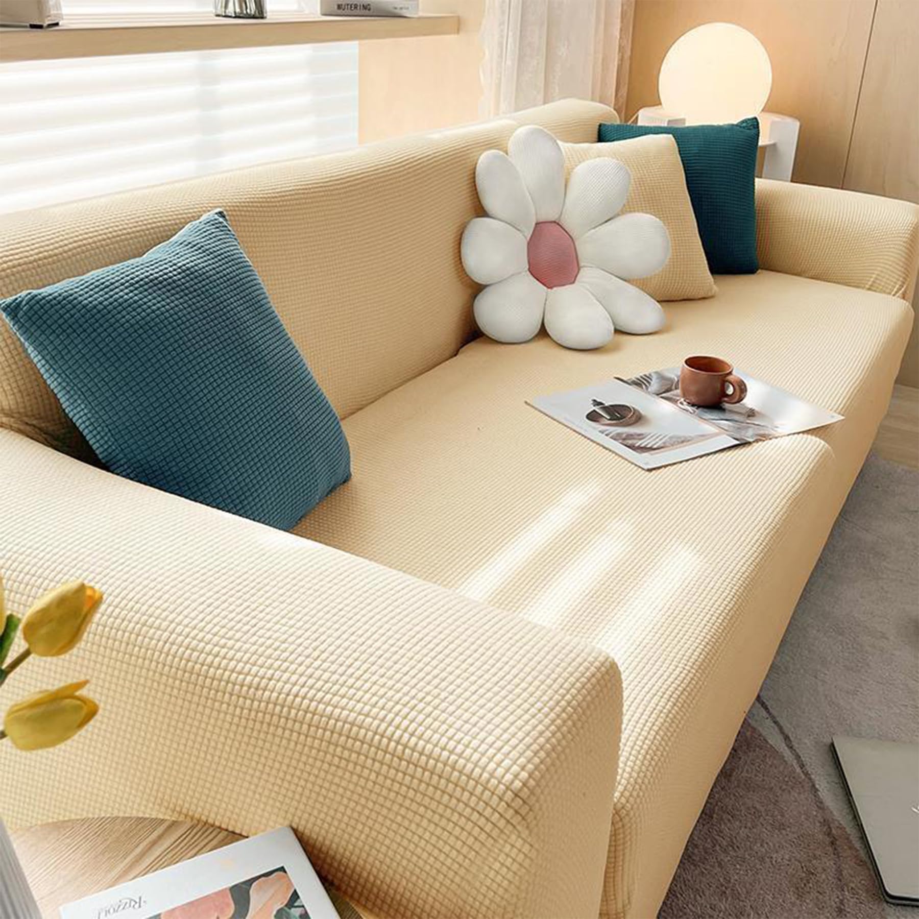 Housse de canapé 1 place anti-chat : protégez votre fauteuil avec élasthanne blanc cassé