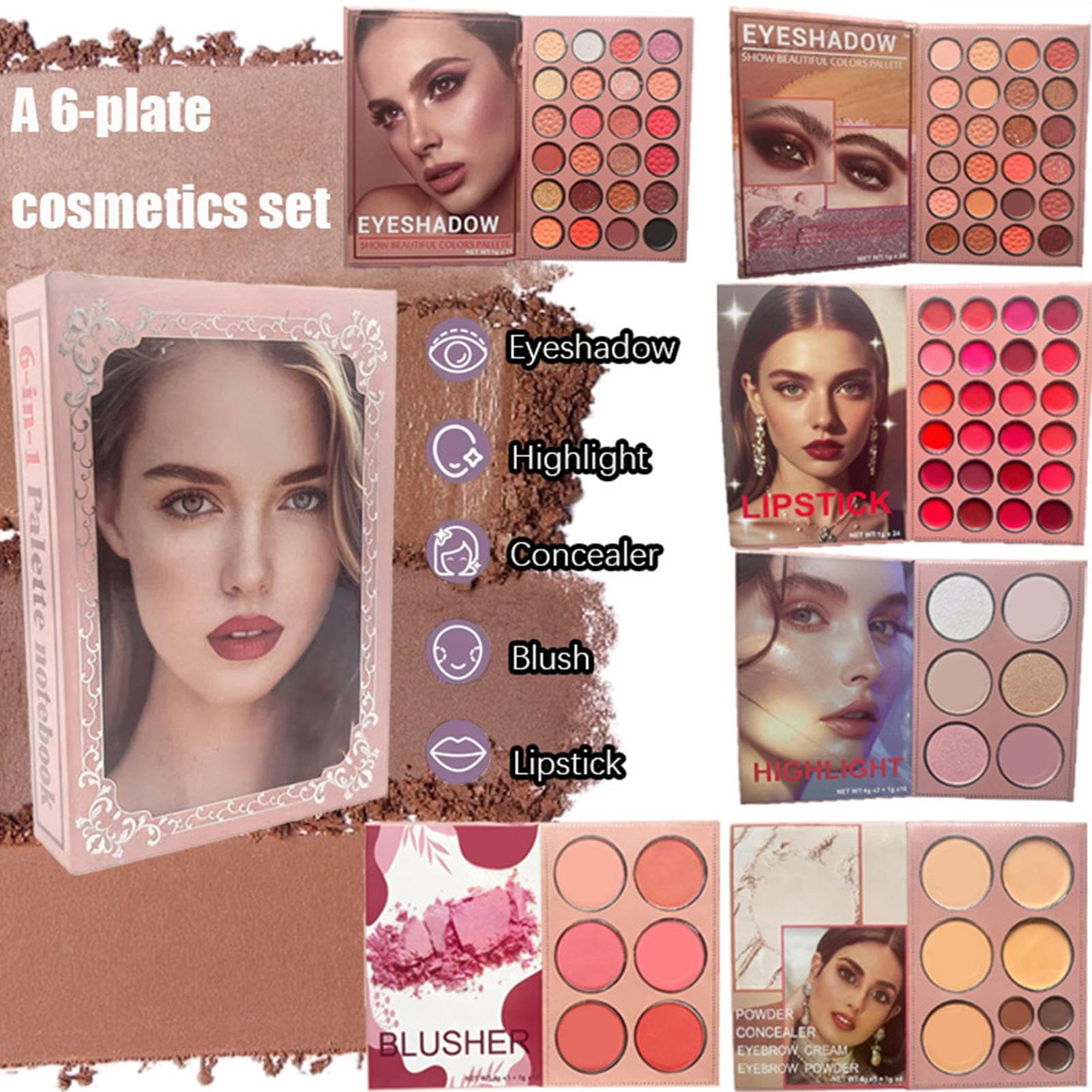 Palette Per Trucco A Libro Multicolore 6 | Trucco Viso Blush Contour Palette Per Principianti Donne Ragazze Uso Quotidiano Matrimonio Viaggio Festa Compleanno Natale