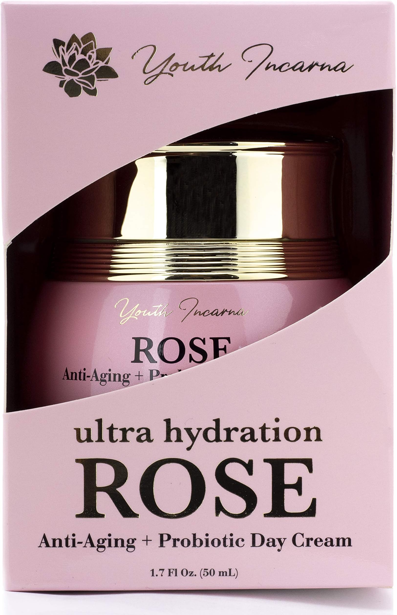 Ultra-Hydration Rose cream Brightening day cream with Vitamin C, Hyaluronic Acid, and Probiotics for Wrinkles, Dark Spots, Firming, and Dry Skin by Youth Incarna, 1.7 fl. oz.