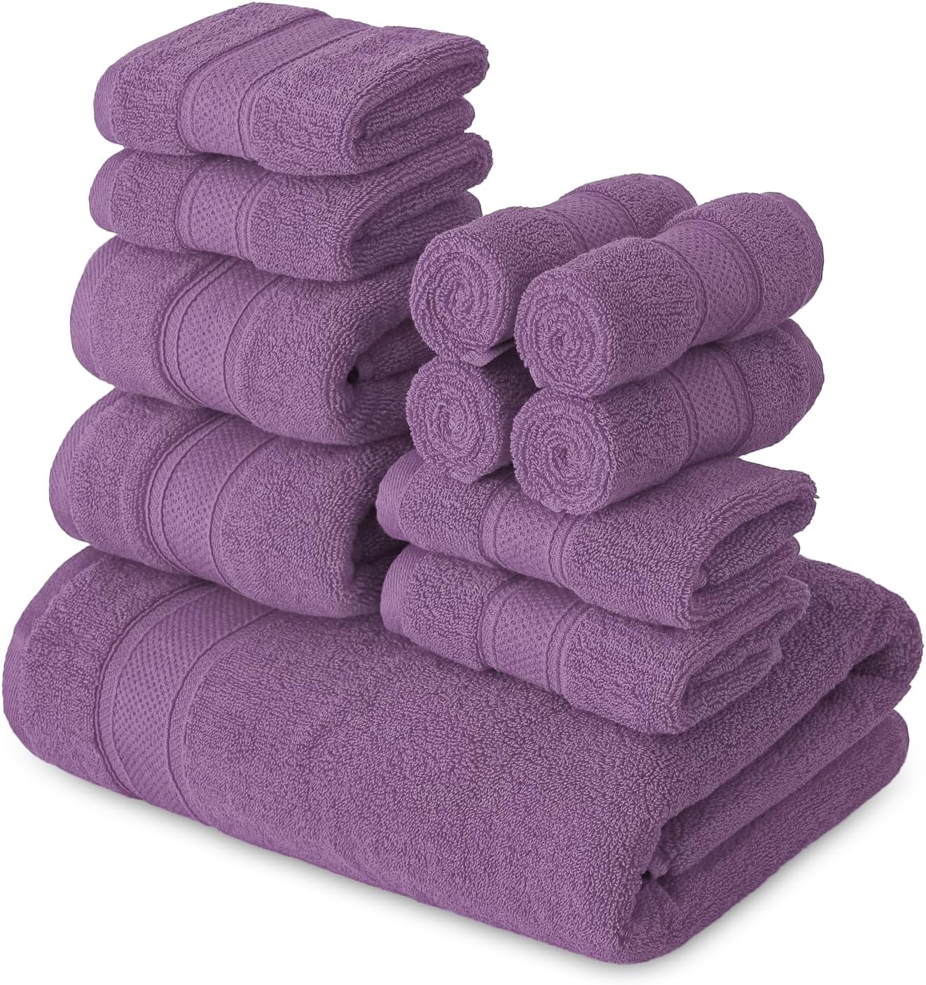 MoNiBloom 11-Piece 100% Cotton Bath Towel Set for Bathroom Home Spa Gym Shower, Contains 1 Bath Towels 27x54, 2 Hand Towels 16x28, 8 Washcloths 12x12, Highly Absorbent Ultra Soft Quick-Dry Deep Purple