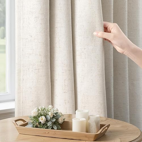 Cortinas opacas plisadas de lino con textura, cortinas rústicas para sala de estar, dormitorio, cortinas térmicas para oscurecer la habitación,