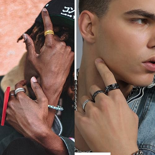 Miniatura 3 de ChainsProMax Anillos giratorios de runa vikinga para hombres y mujeres, tamaño #7-#14 de eslabones de cadena, acero inoxidable, chapado en oro, caja