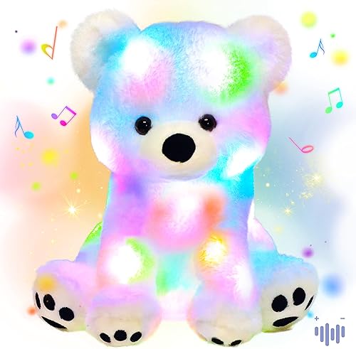 Hopearl Oso polar de peluche con luces LED y música, con volumen ajustable, canciones de cuna, animado, da calma, para festival, cumpleaños, niños
