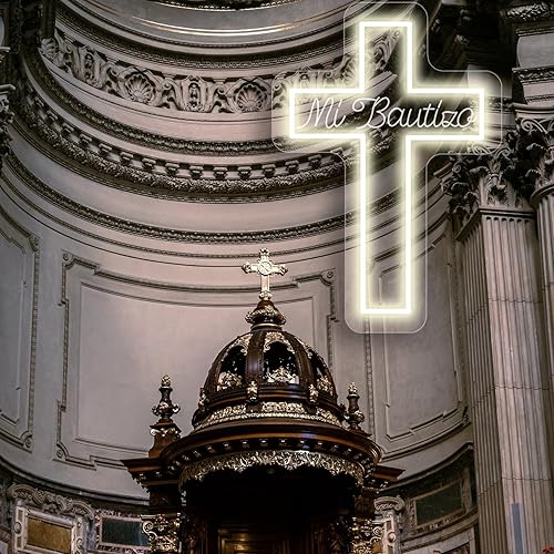 Miniatura 5 de Letrero de neón Mi Bautizo para decoración de pared de bautismo, letrero de neón LED Mi Bautizo de 10.9 x 15.7 pulgadas, letrero de neón de cruz de