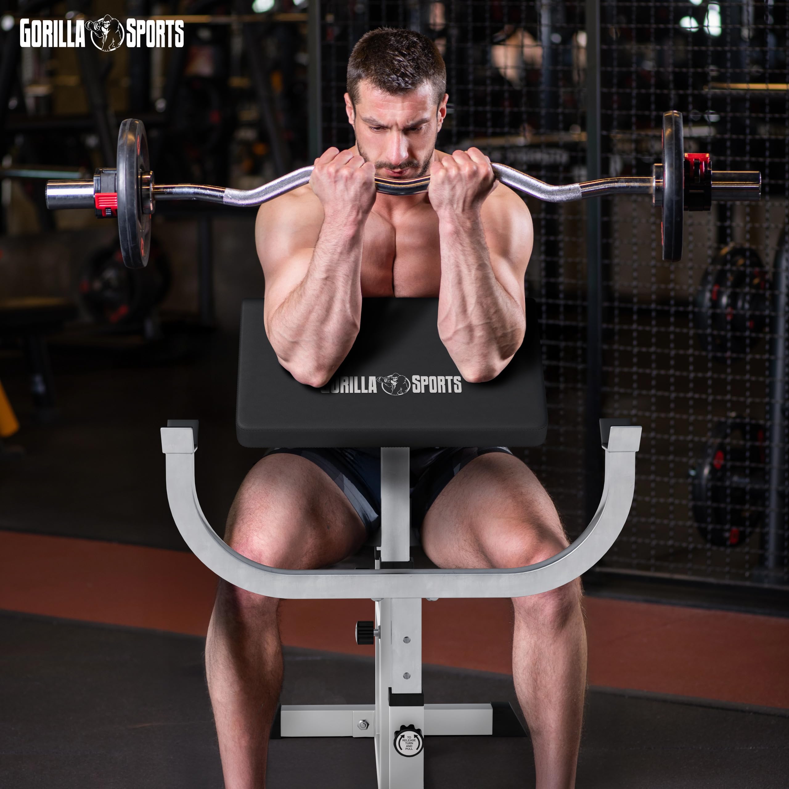 GORILLA SPORTS® Banc de Musculation pour Biceps - Réglable, Charge Max. 200 kg - Curl, Entraînement, Triceps, Preacher, Équipement de Fitness, Gym, Sport