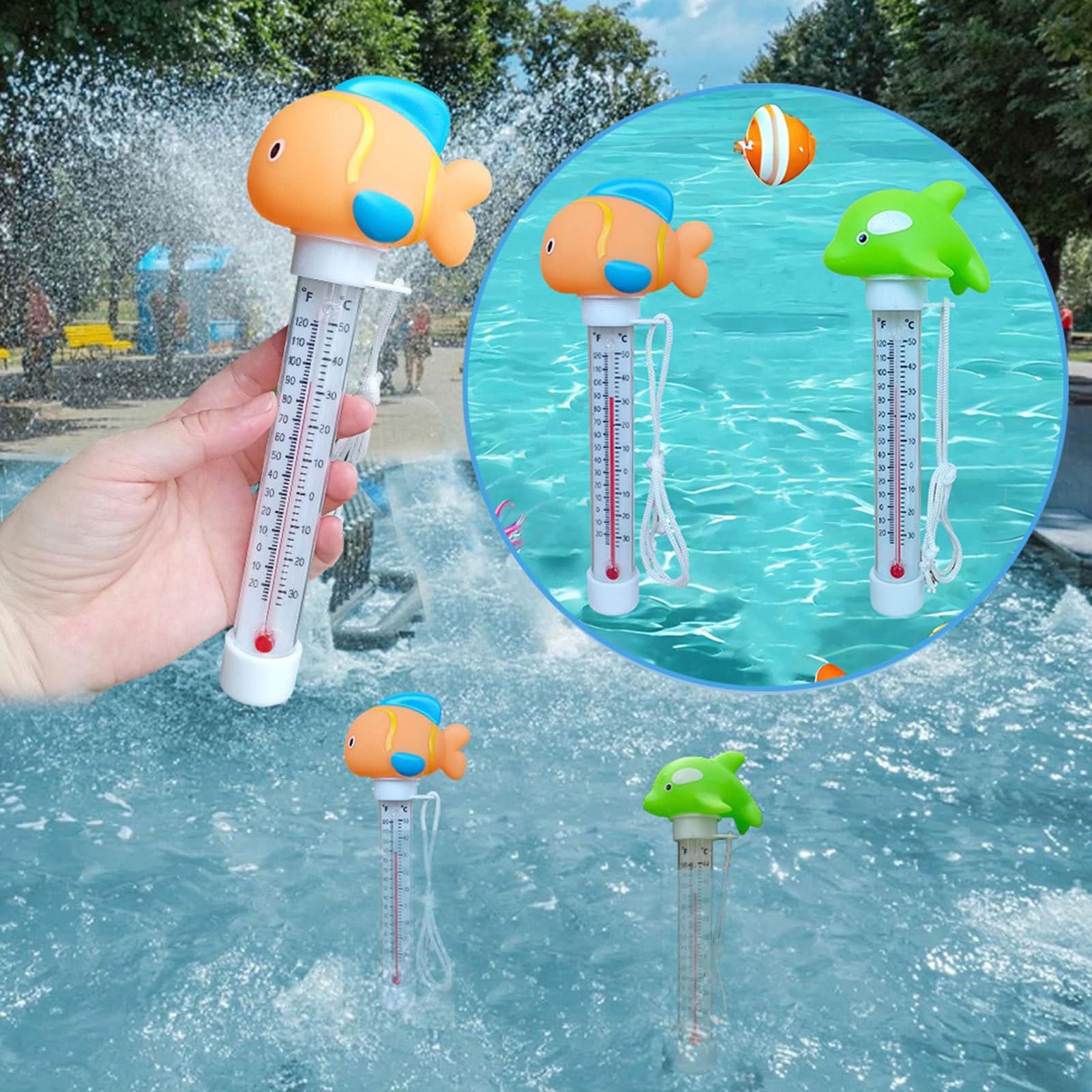 2 Pezzi Termometro Piscina, Termometro Galleggiante per Piscina, Floating Termometri con Filo, Termometros Acquario, per Spa Esterni/Interni, Piscine, Vasche e Acquari