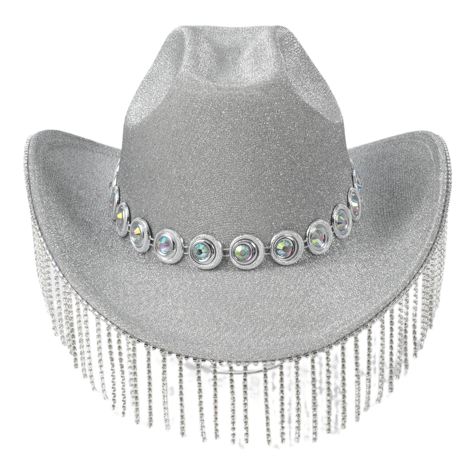 Sombreros brillantes con flecos para bailes, banquetes, fiestas, sombreros de lentejuelas para adultos y adolescentes, plata, Talla única