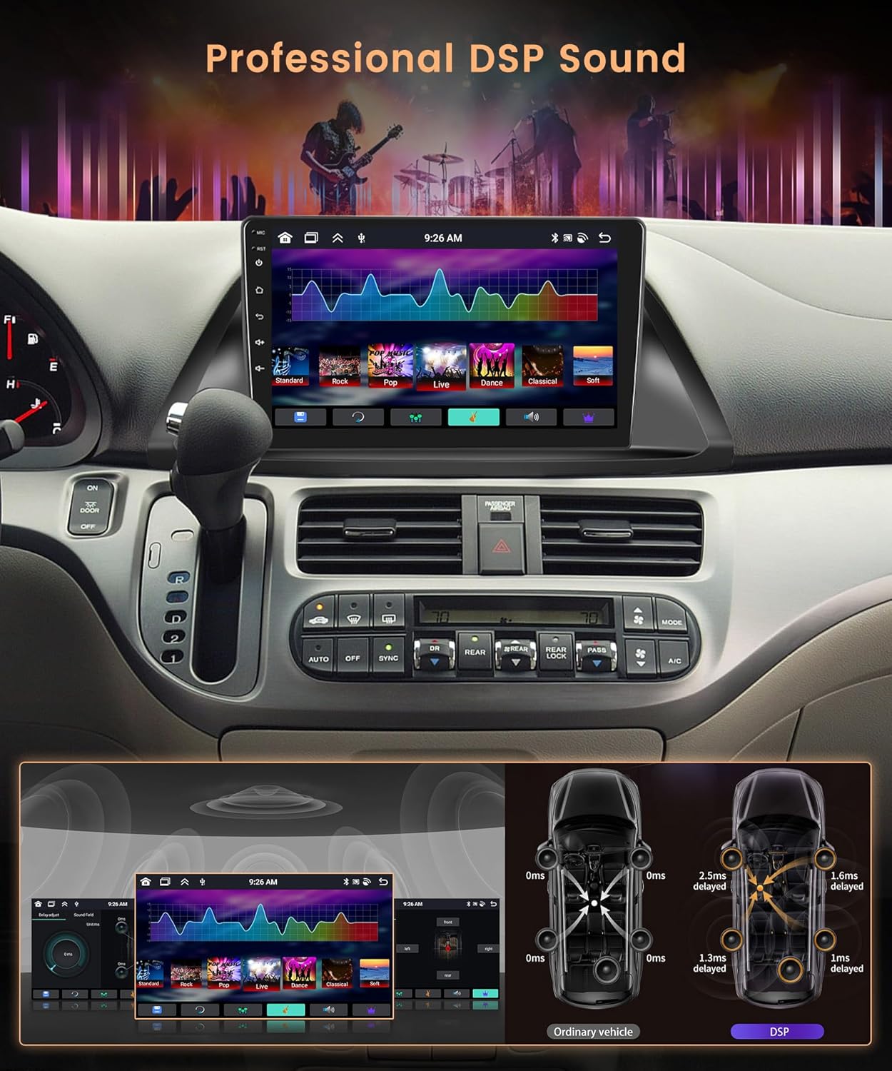 8Core 4G+64G Android 13 Car Radio for Honda Odyssey 2005-2010 Wireless Carplay Android auto GPS Navigation WiFi, Rimoody Car Stereo 10.1 Inch Touch Screen Bluetooth Mirror Link EQ Backup Camera